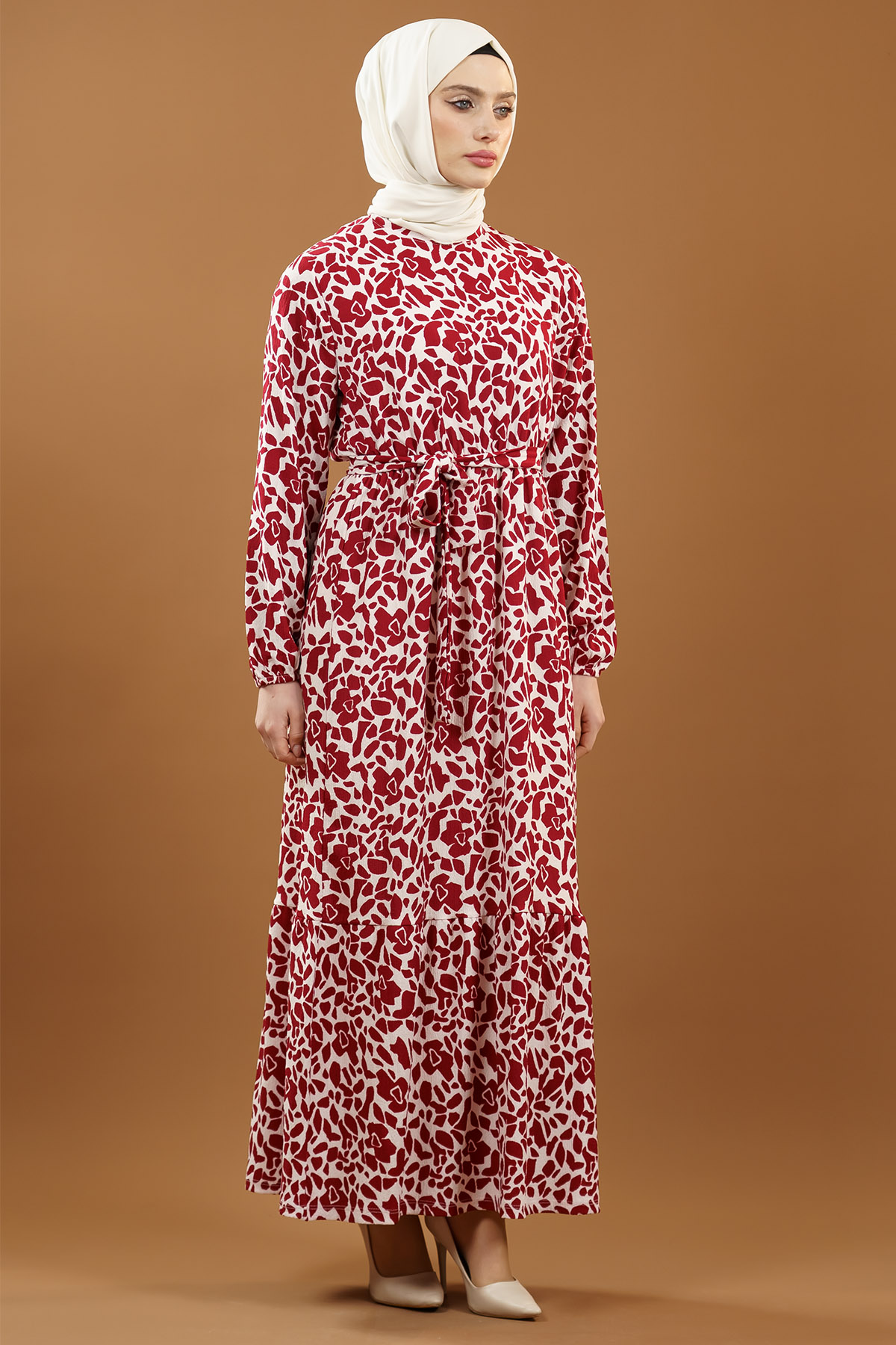 Yeni Sezon Desenli Bürümcük Kırmızıtesettür Elbise
