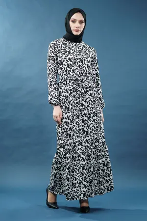 Yeni Sezon Desenli Bürümcük Siyah Tesettür Elbise