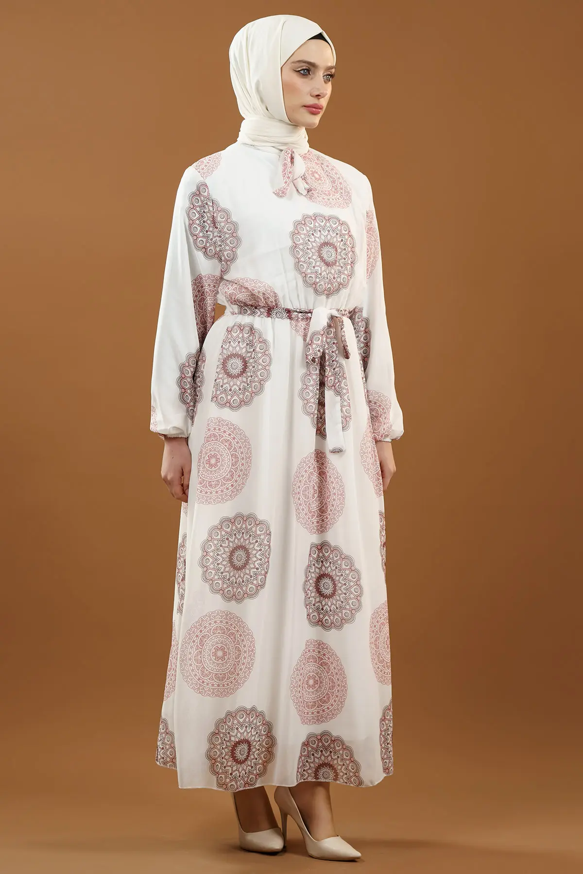 Yeni Sezon Desenli Tesettür Elbise-detail