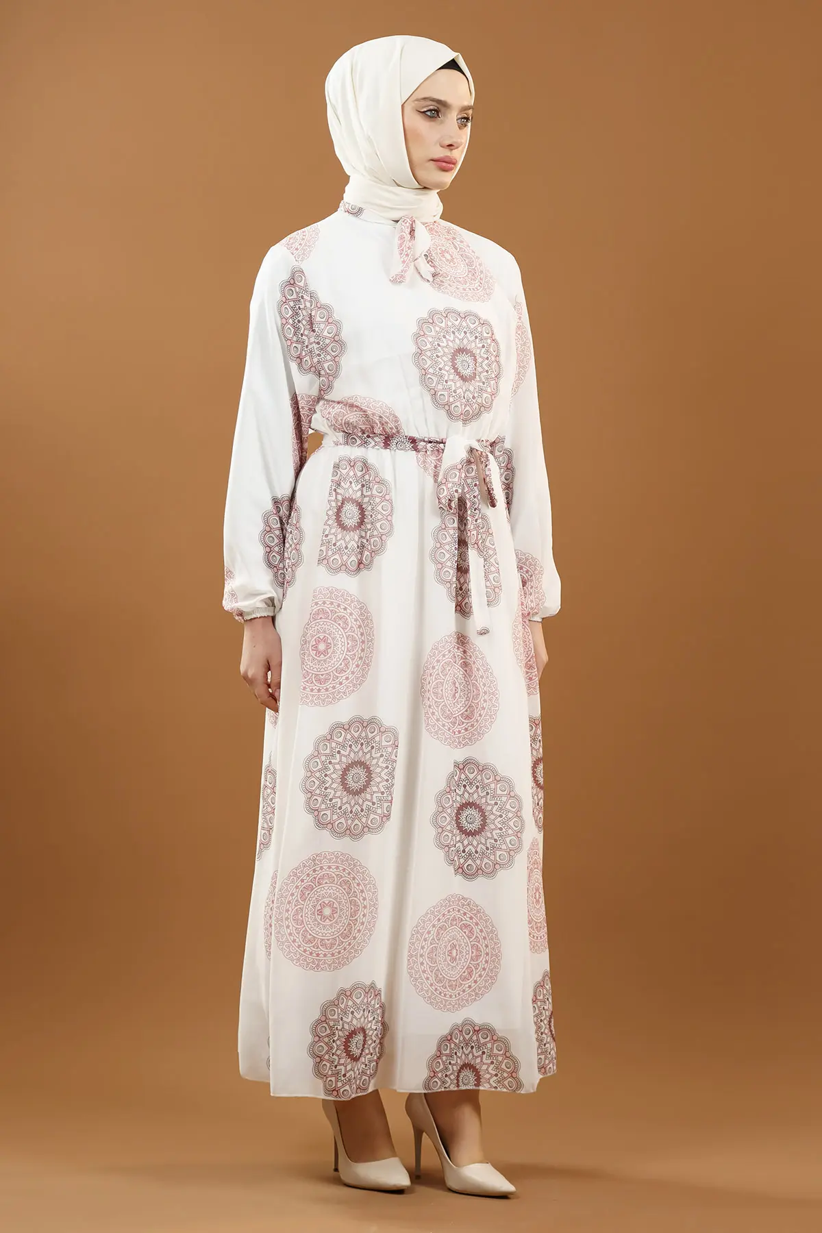 Yeni Sezon Desenli Tesettür Elbise-detail