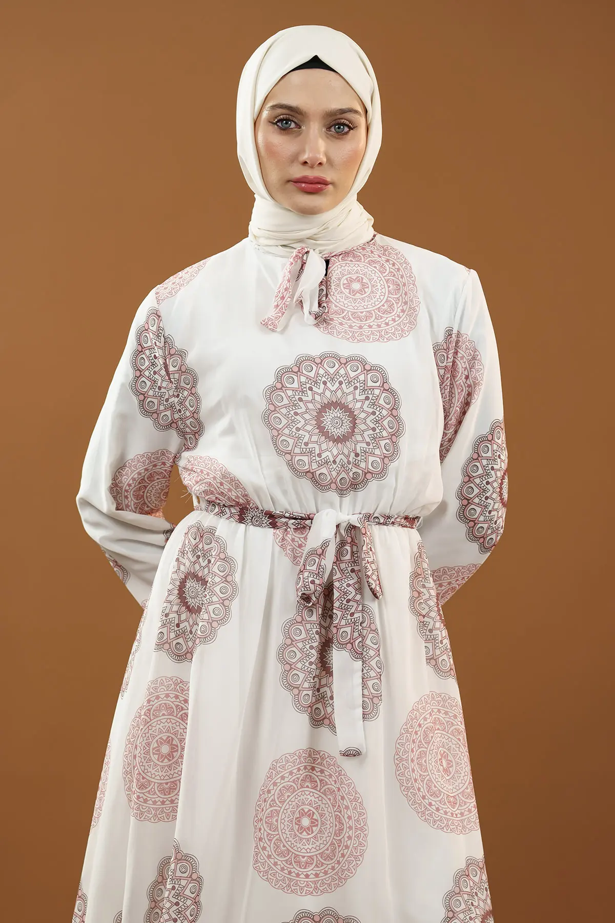 Yeni Sezon Desenli Tesettür Elbise-detail