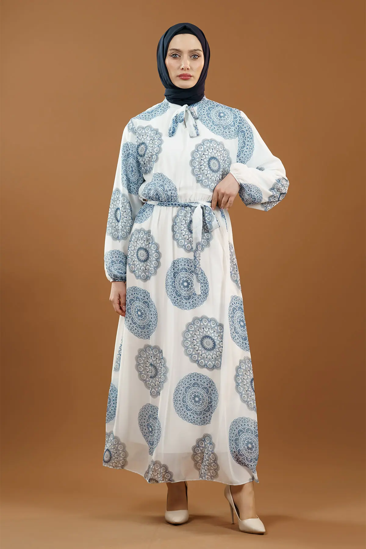 Yeni Sezon Desenli Tesettür Elbise-detail