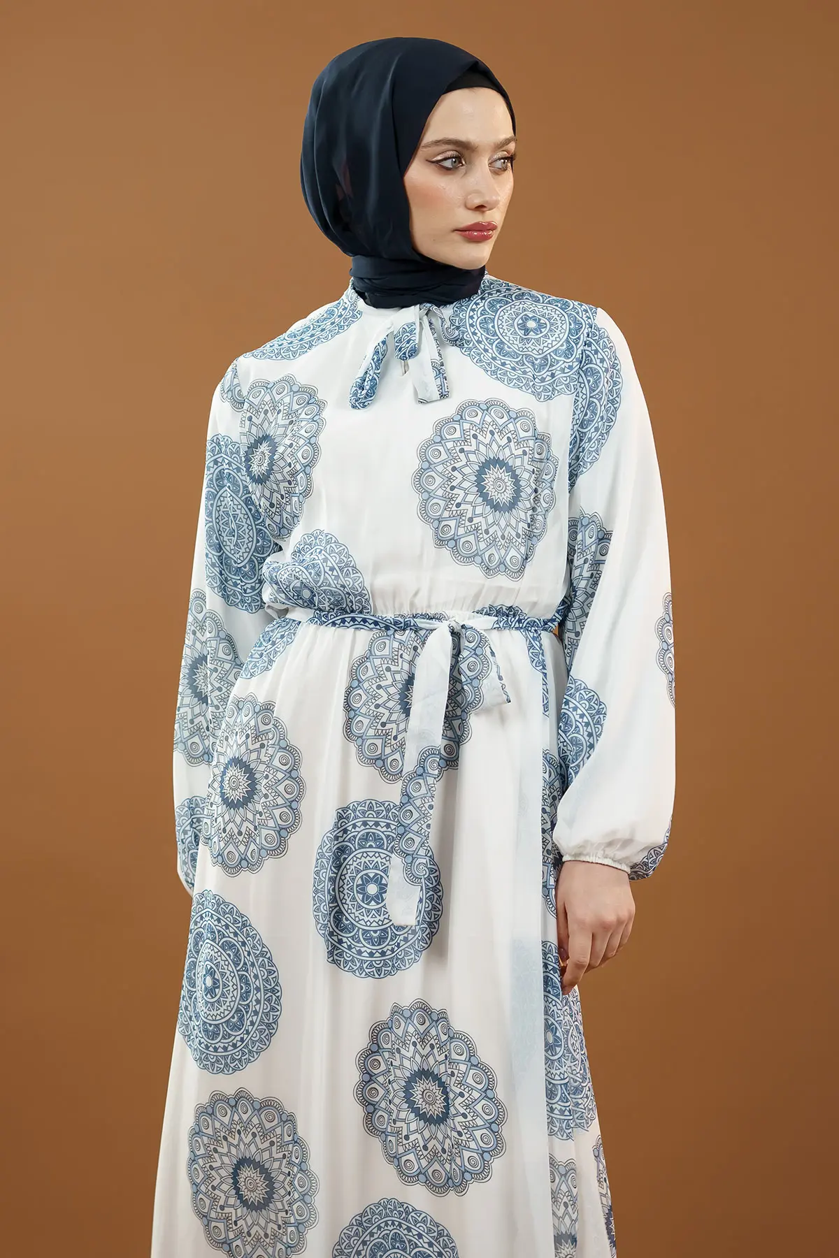 Yeni Sezon Desenli Tesettür Elbise-detail