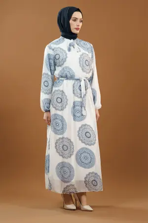 Yeni Sezon Desenli Tesettür Elbise