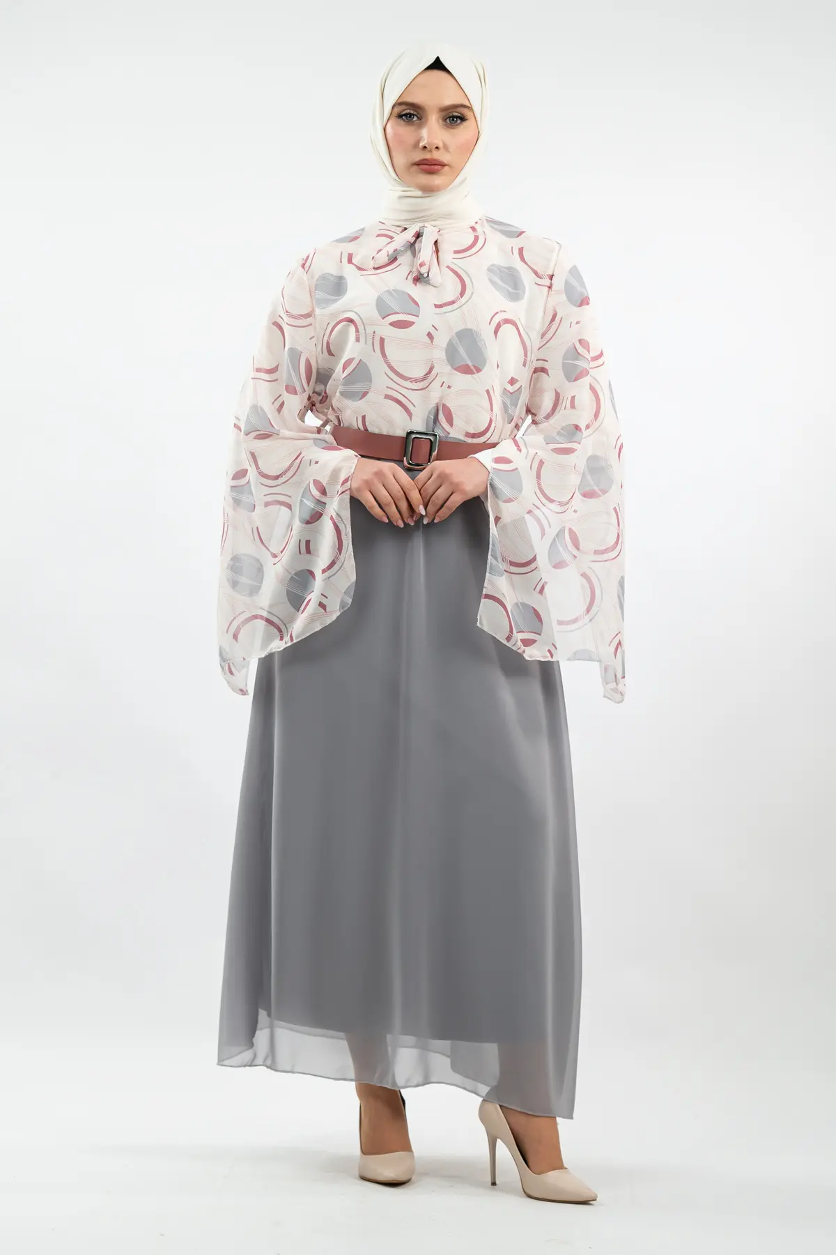 Yeni Sezon Desenli Tesettür Elbise-detail