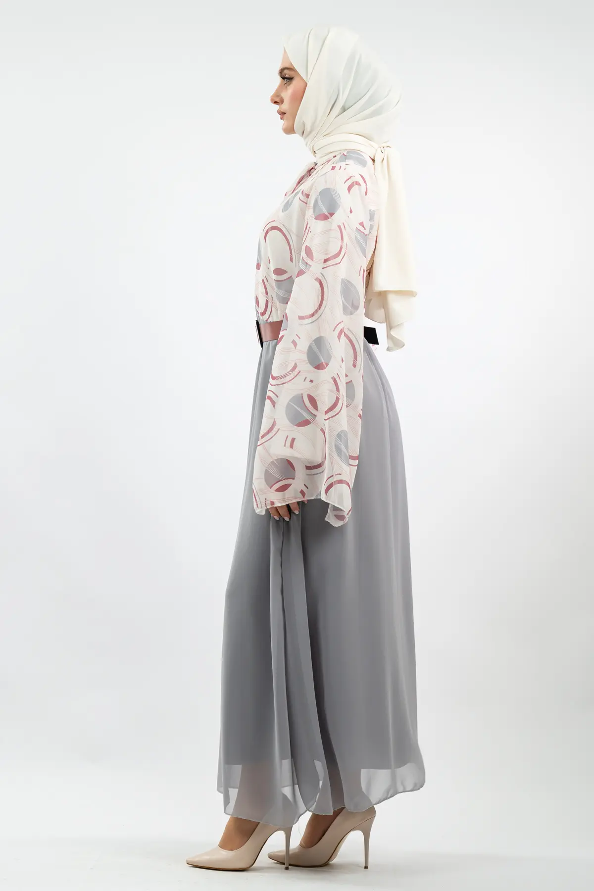 Yeni Sezon Desenli Tesettür Elbise-detail