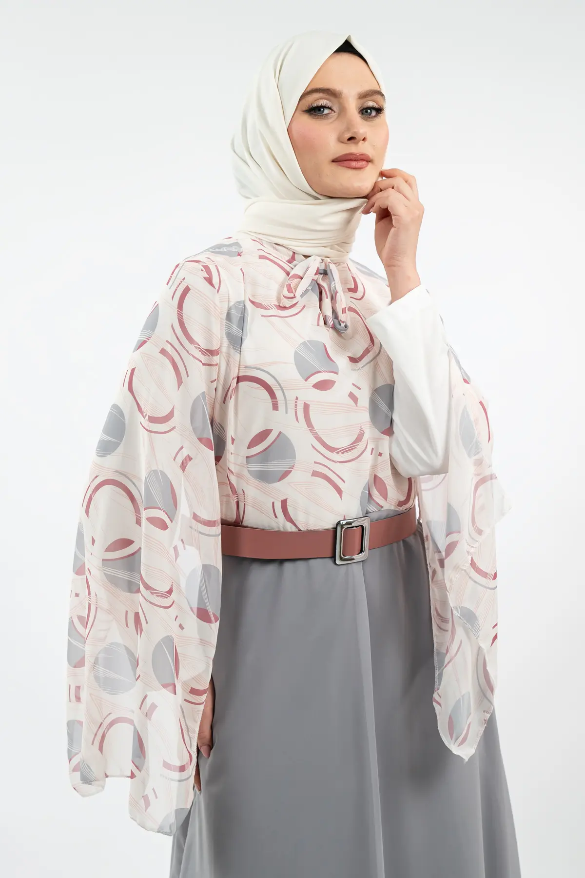 Yeni Sezon Desenli Tesettür Elbise-detail