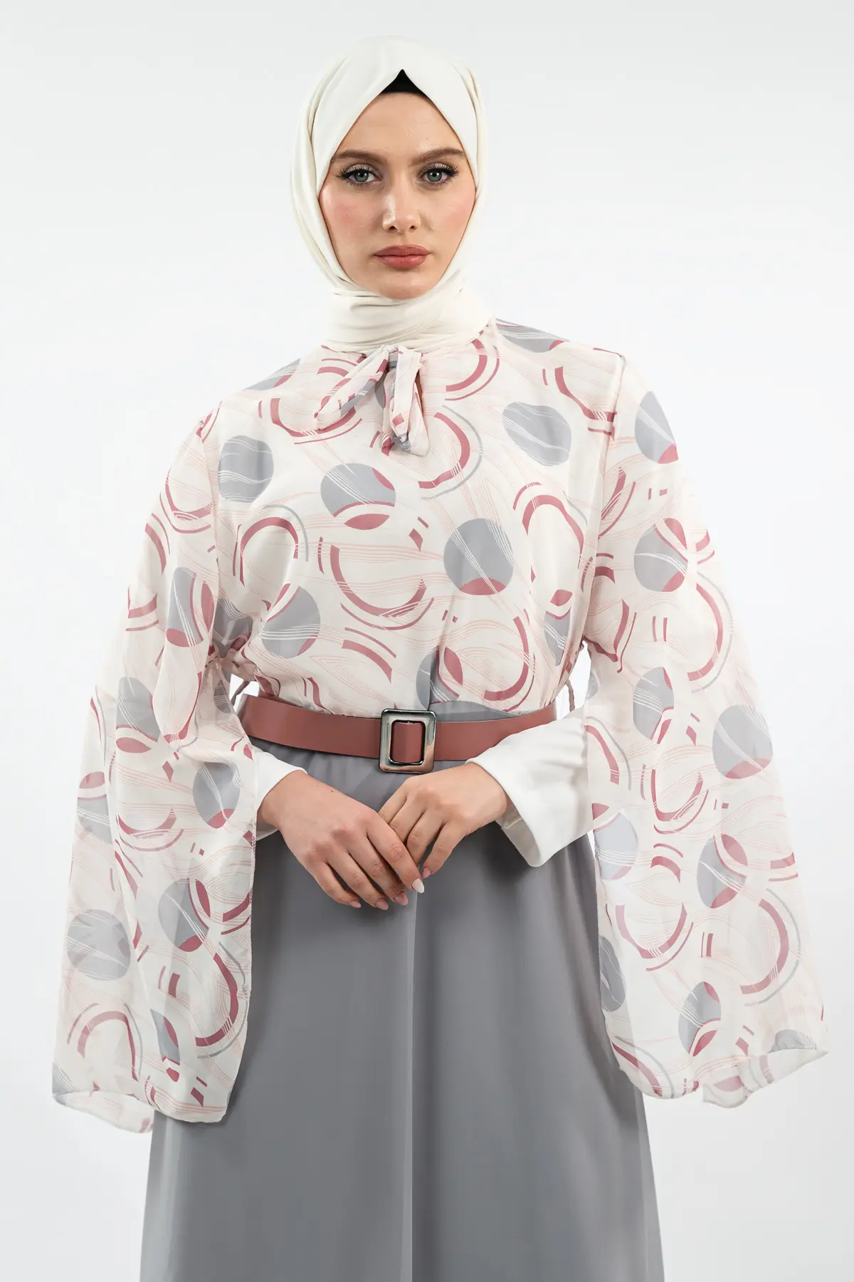 Yeni Sezon Desenli Tesettür Elbise-detail