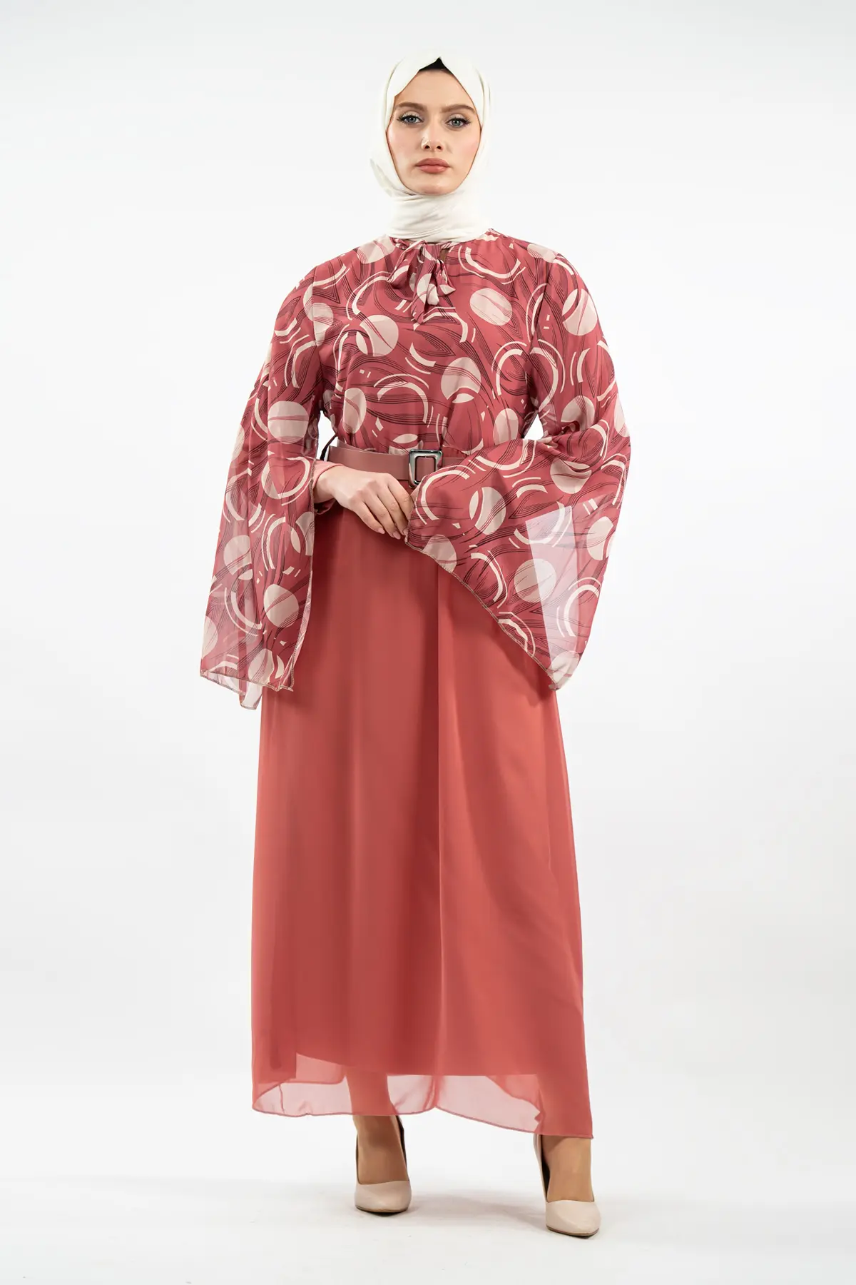 Yeni Sezon Desenli Tesettür Elbise-detail