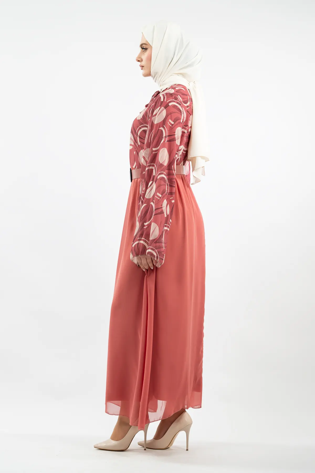 Yeni Sezon Desenli Tesettür Elbise-detail