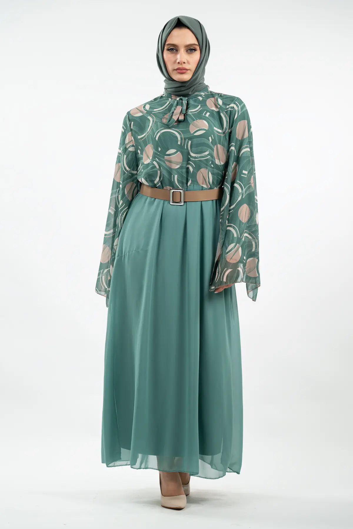 Yeni Sezon Desenli Tesettür Elbise-detail