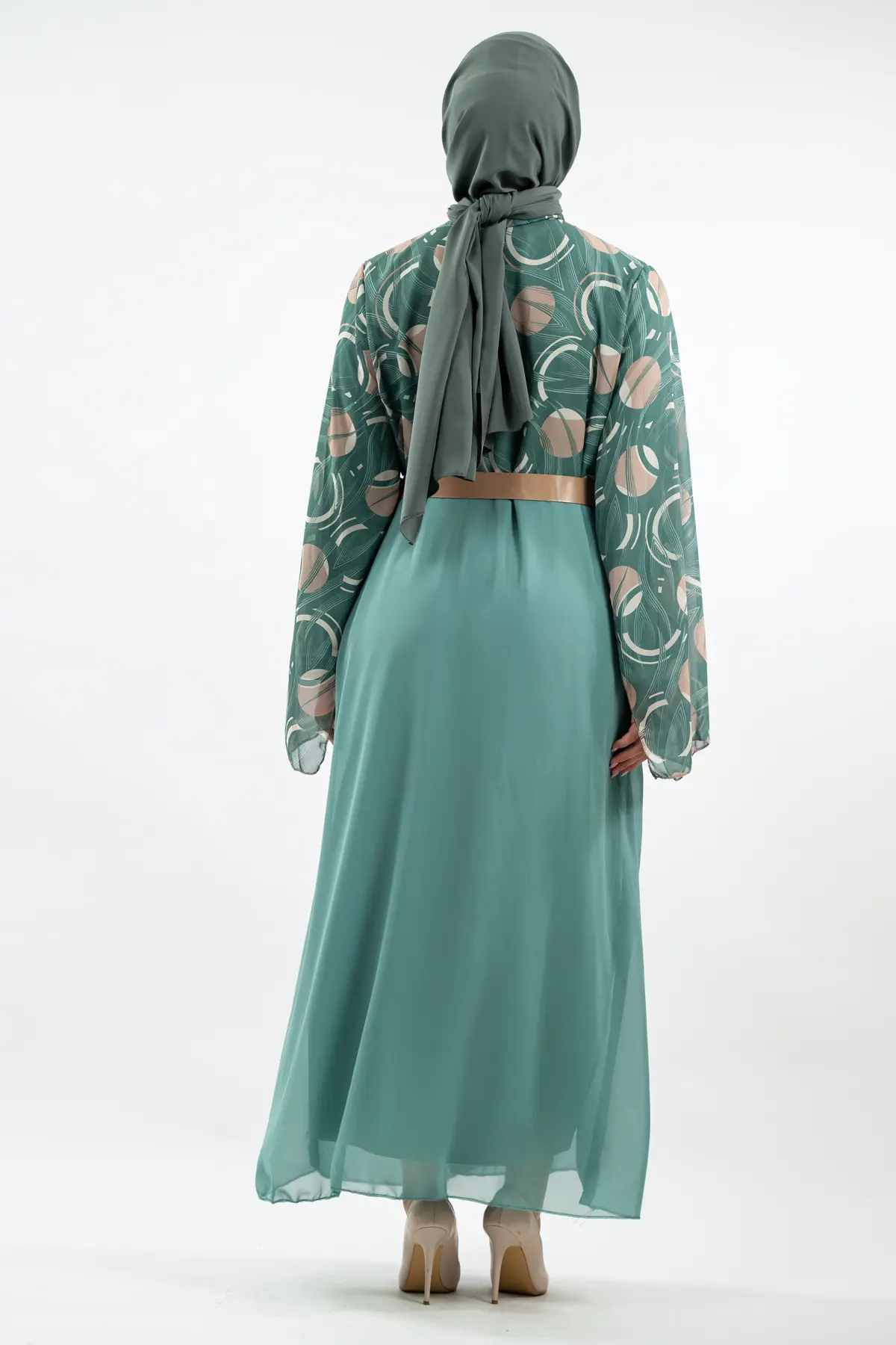 Yeni Sezon Desenli Tesettür Elbise-detail