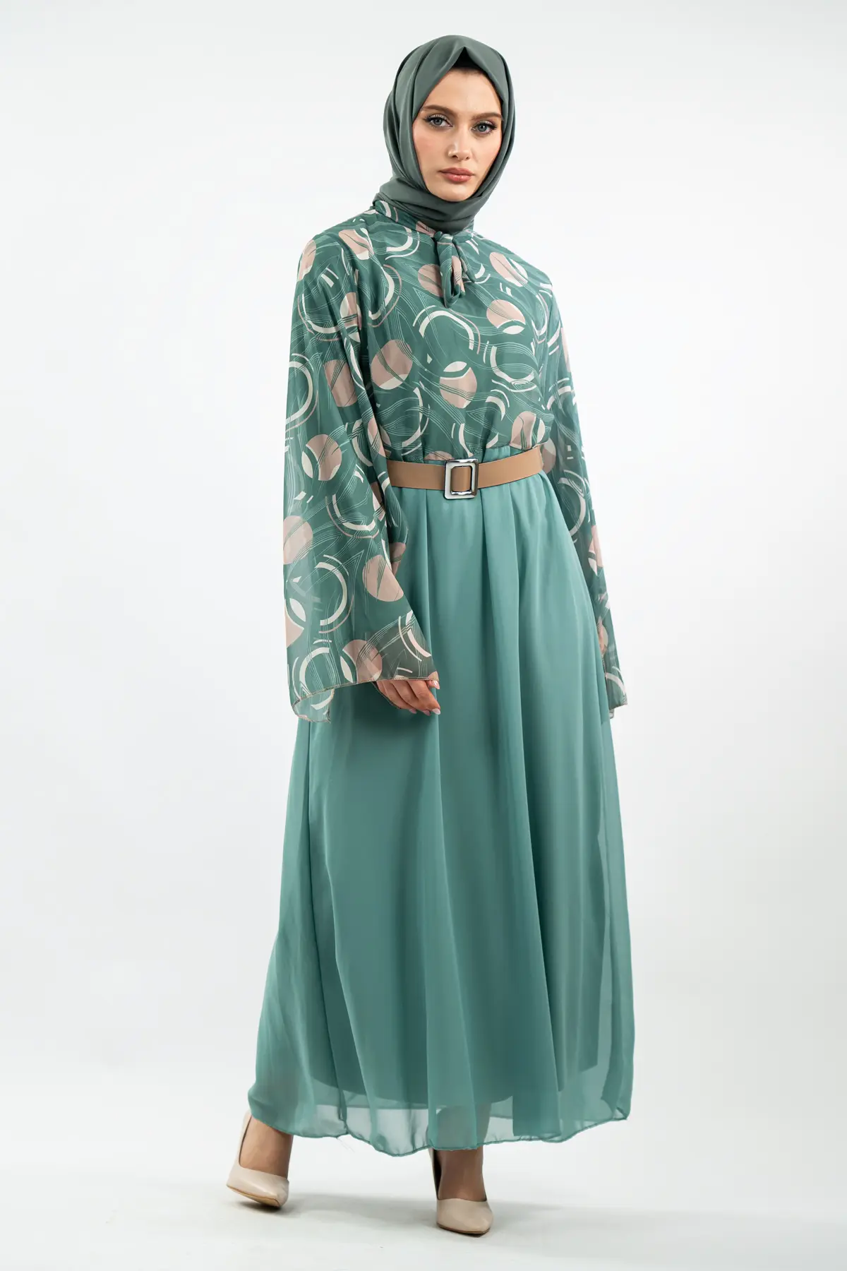 Yeni Sezon Desenli Tesettür Elbise-detail