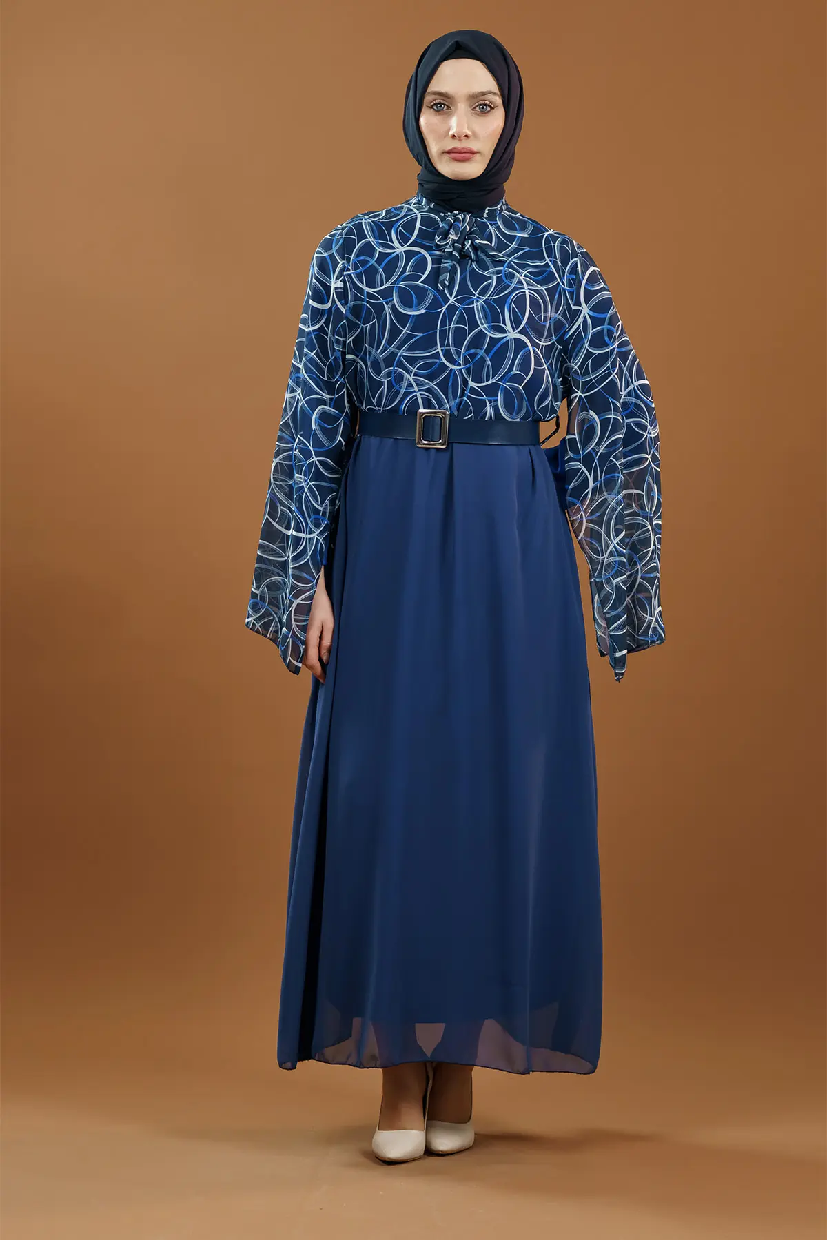 Yeni Sezon Desenli Tesettür Elbise-detail