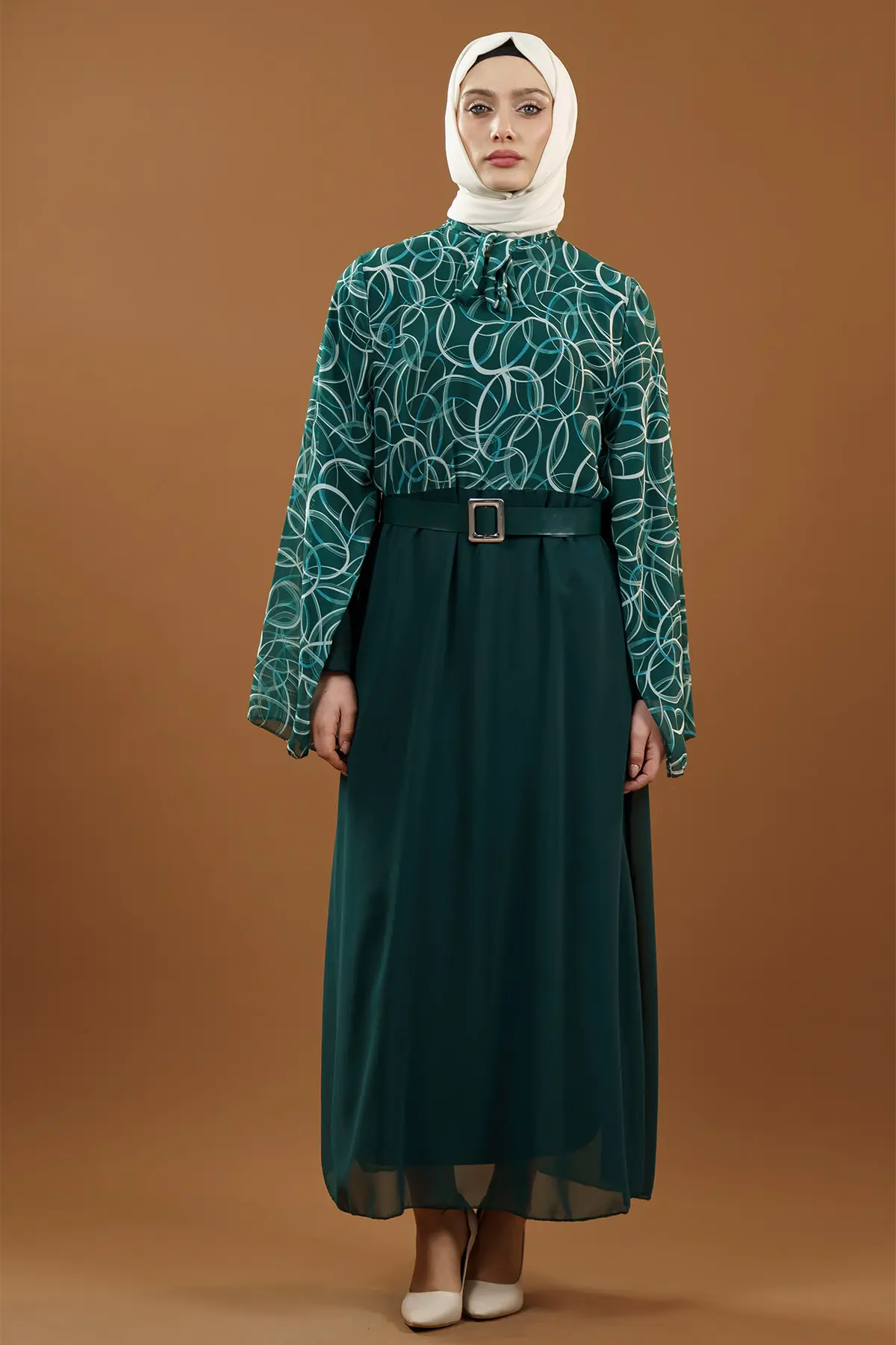 Yeni Sezon Desenli Tesettür Elbise-detail