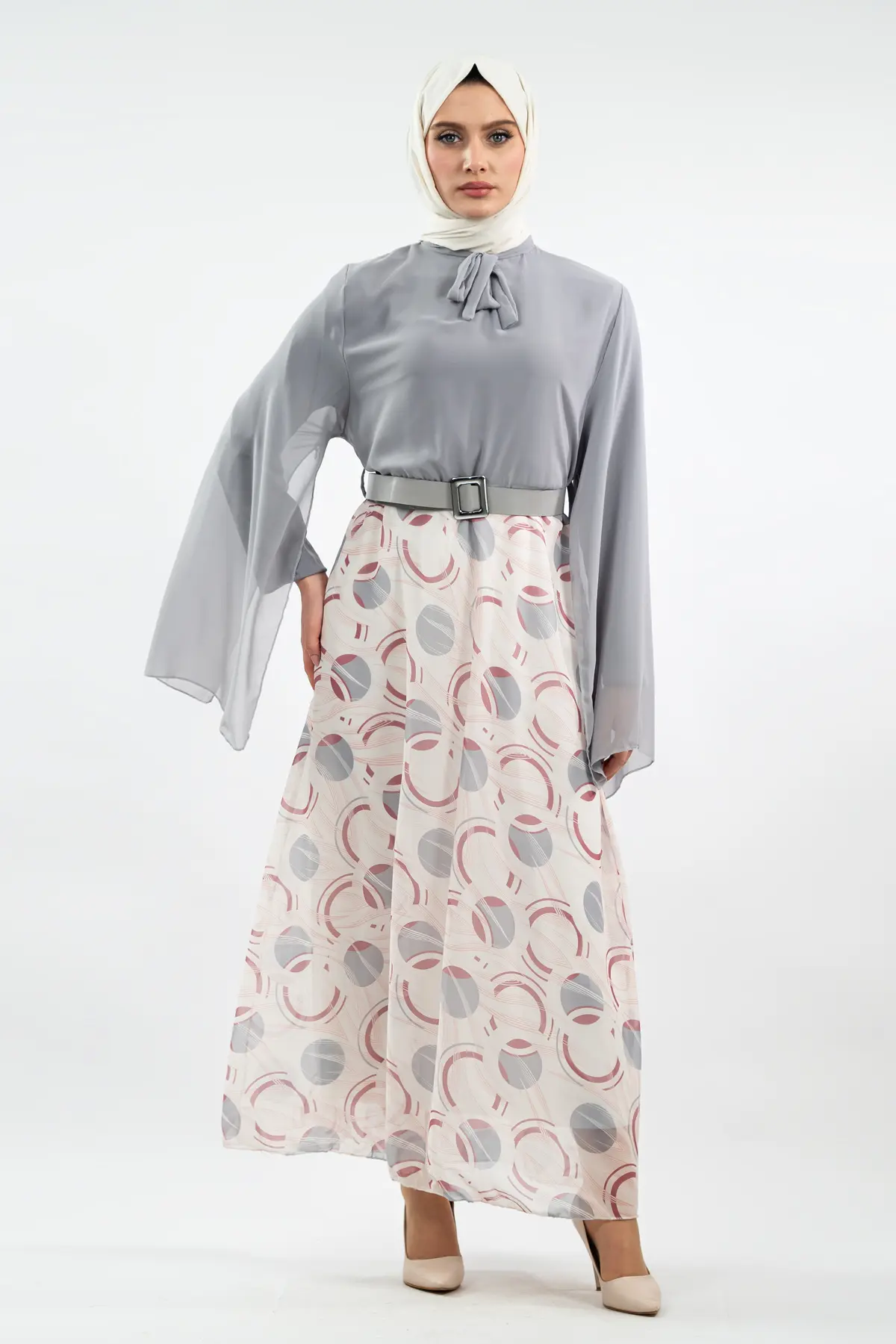 Yeni Sezon Eteği Desenli Tesettür Elbise-detail