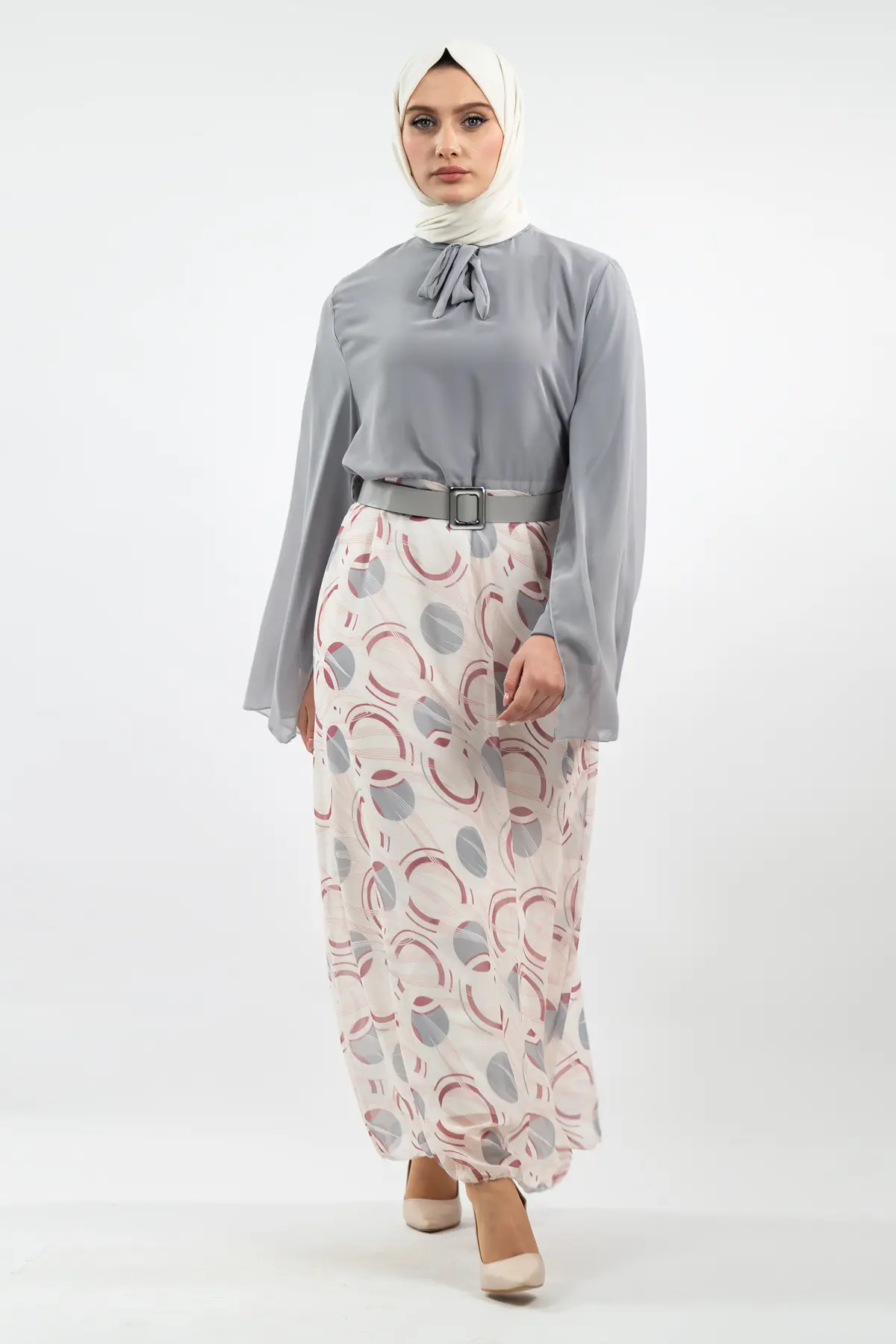 Yeni Sezon Eteği Desenli Tesettür Elbise-detail