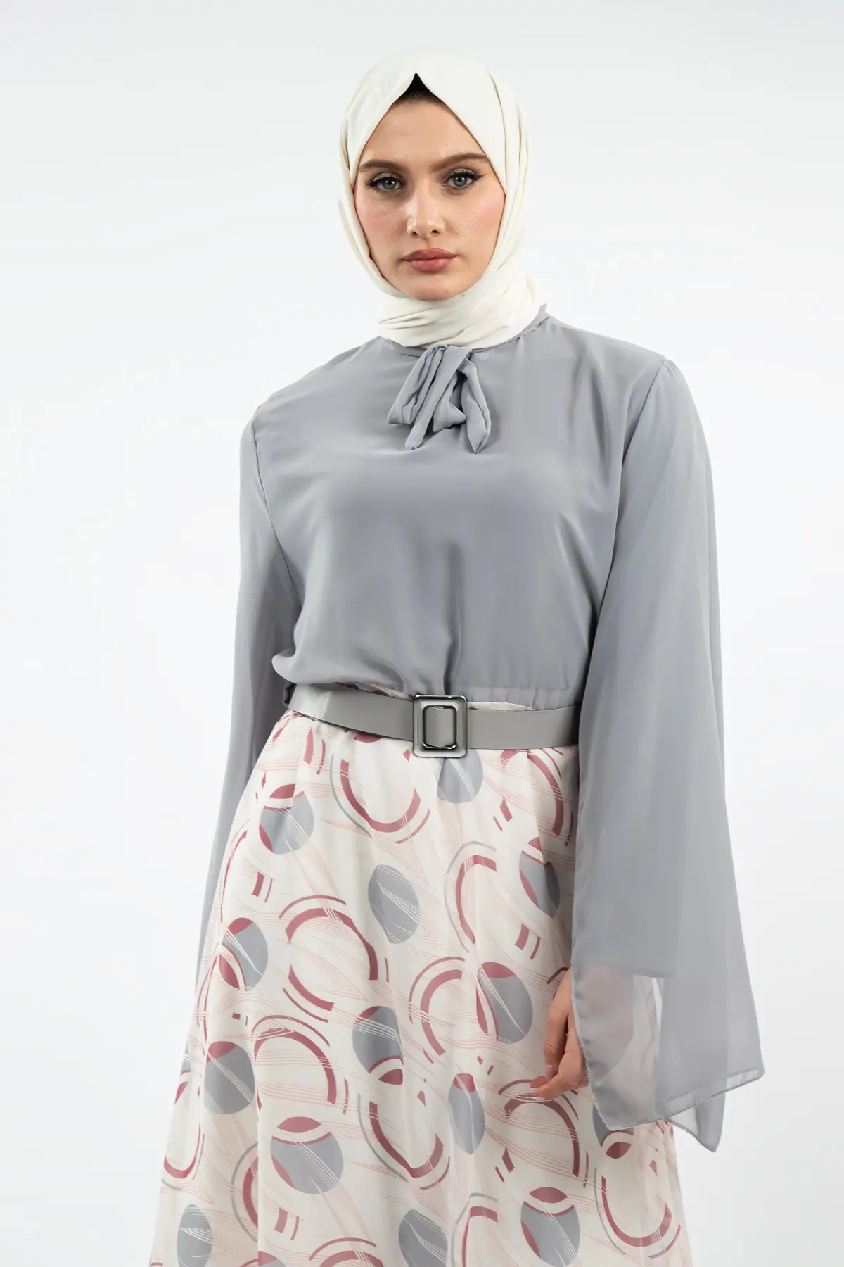 Yeni Sezon Eteği Desenli Tesettür Elbise-detail