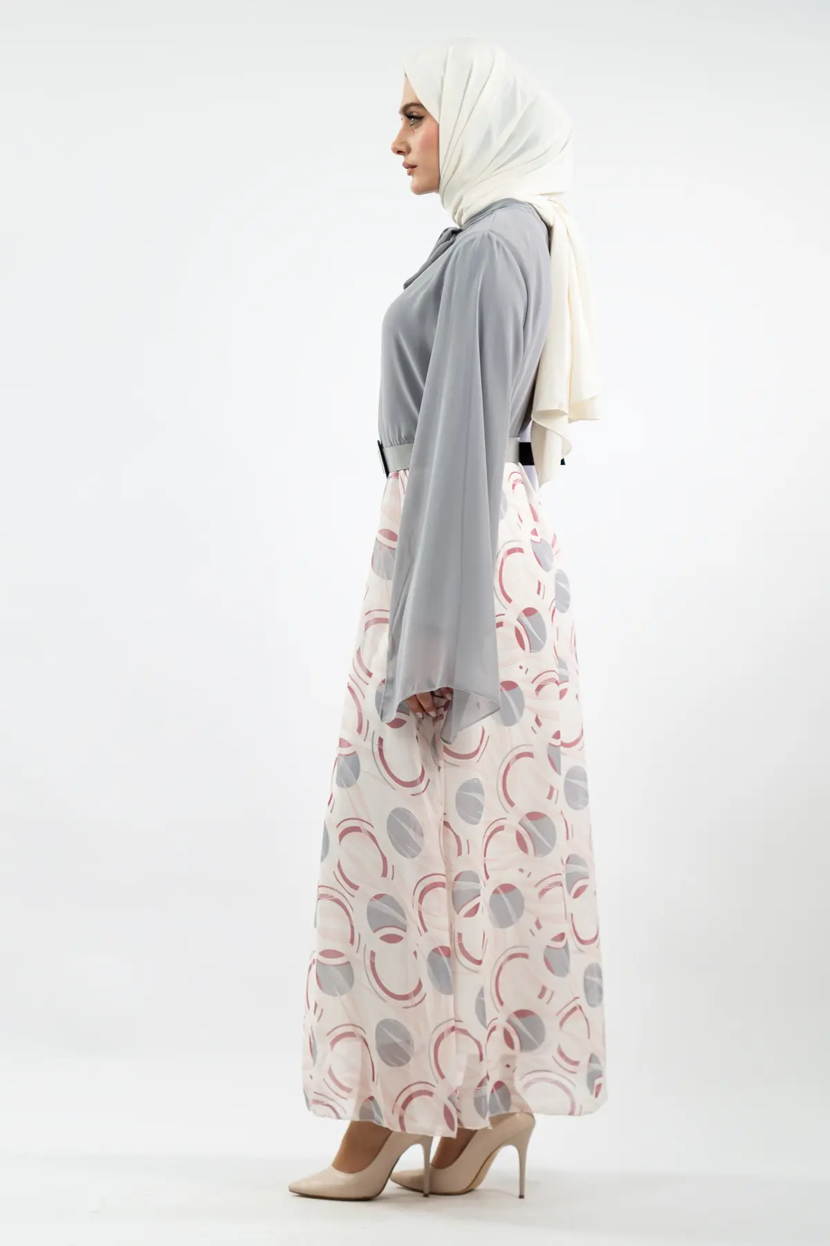 Yeni Sezon Eteği Desenli Tesettür Elbise-detail