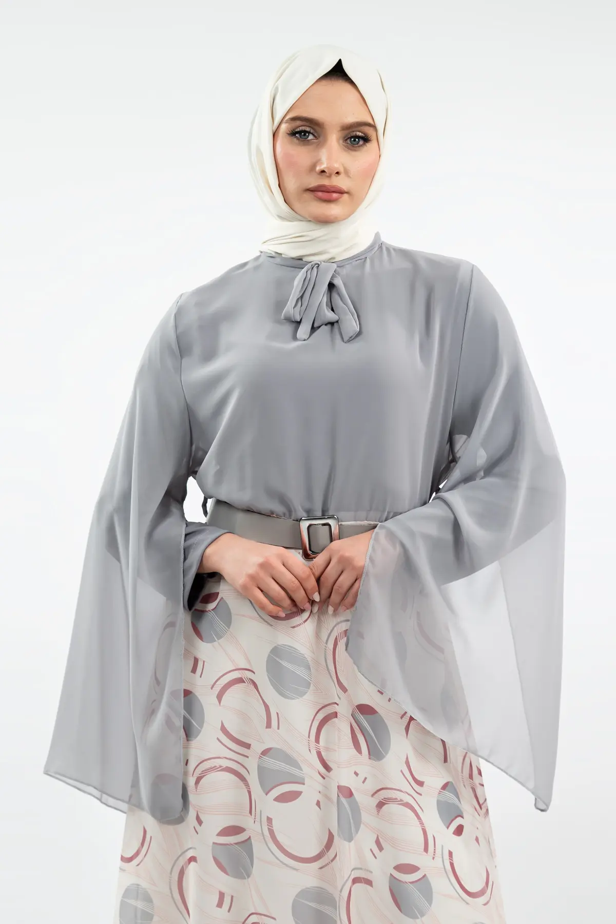 Yeni Sezon Eteği Desenli Tesettür Elbise-detail