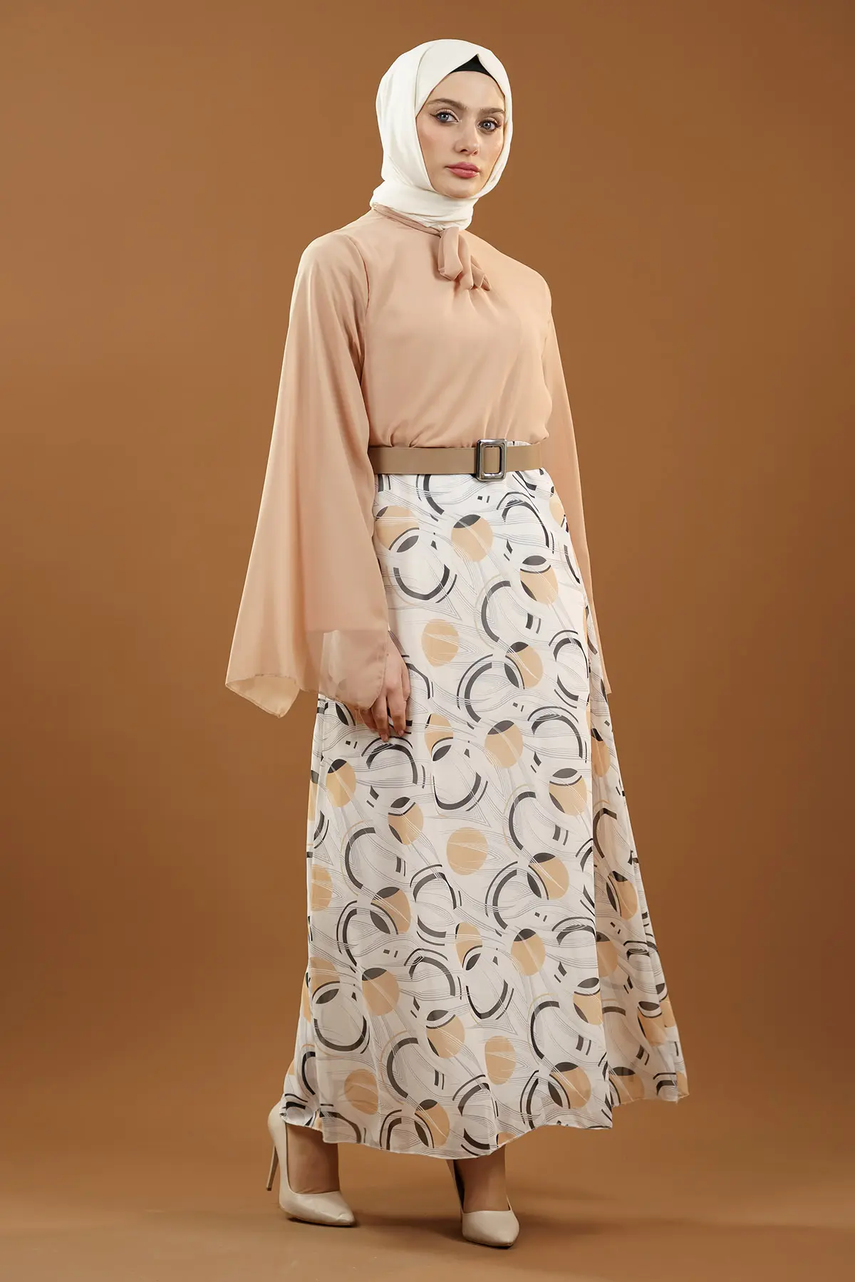 Yeni Sezon Eteği Desenli Tesettür Elbise-detail