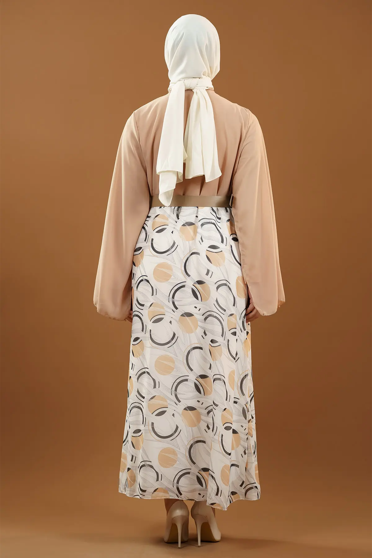 Yeni Sezon Eteği Desenli Tesettür Elbise-detail