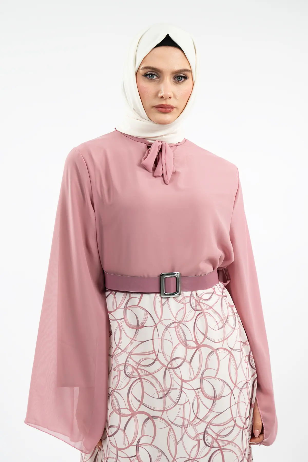 Yeni Sezon Eteği Desenli Tesettür Elbise-detail