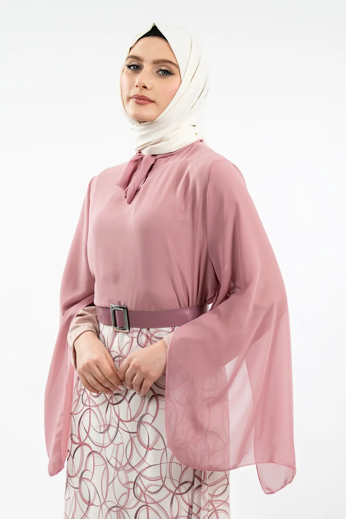 Yeni Sezon Eteği Desenli Tesettür Elbise-detail