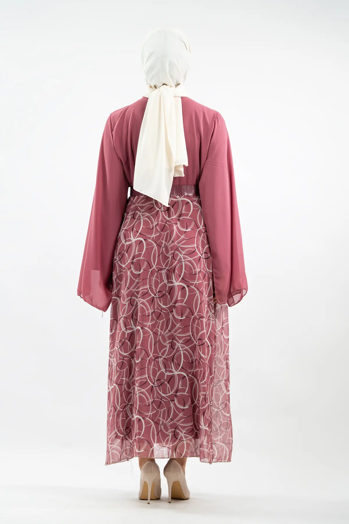 Yeni Sezon Eteği Desenli Tesettür Elbise-detail