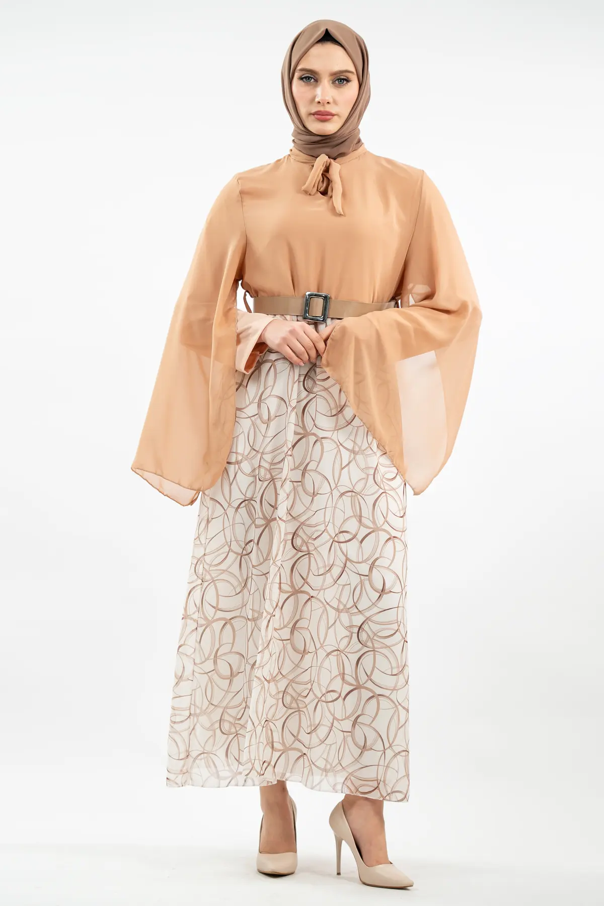 Yeni Sezon Eteği Desenli Tesettür Elbise-detail
