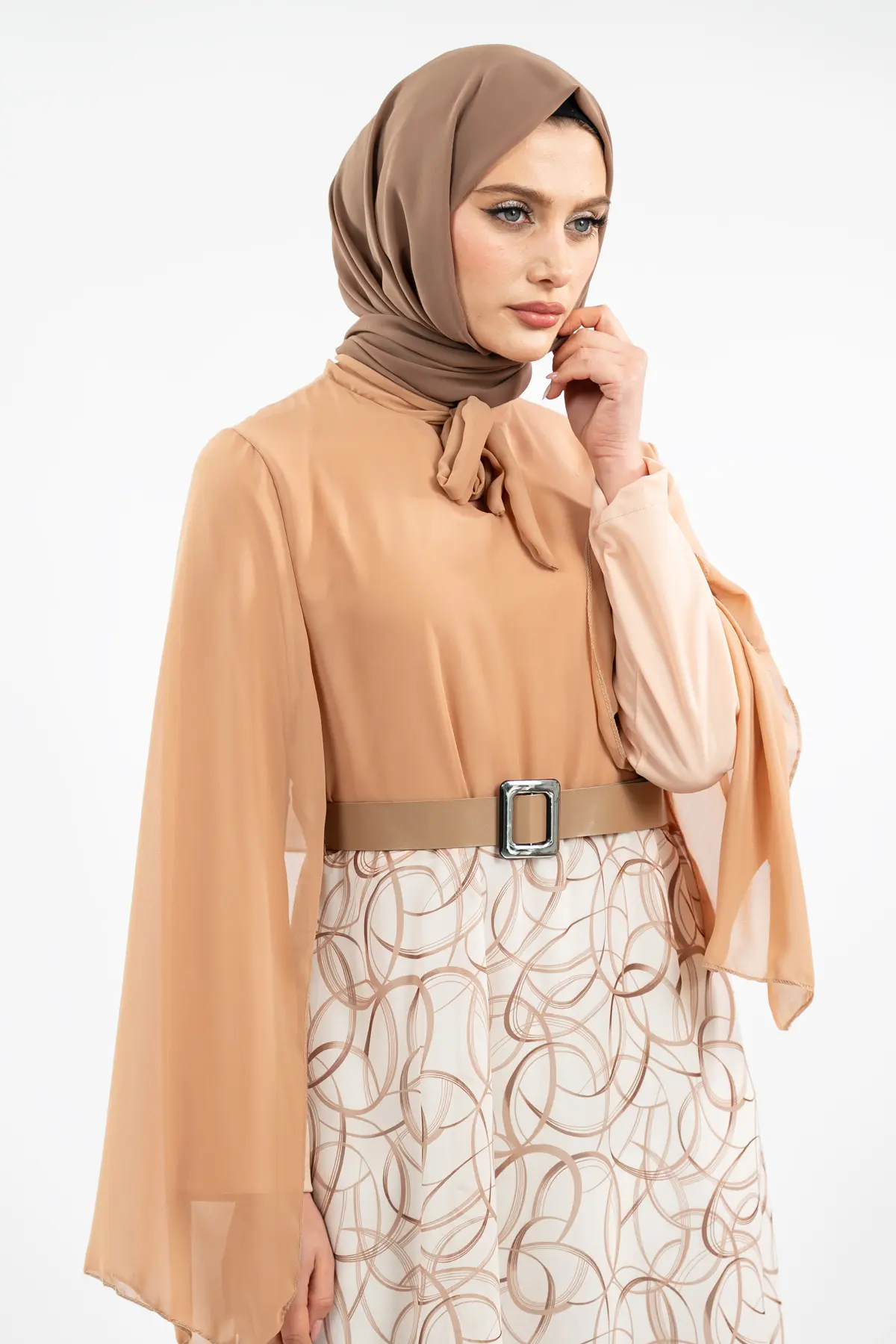 Yeni Sezon Eteği Desenli Tesettür Elbise-detail