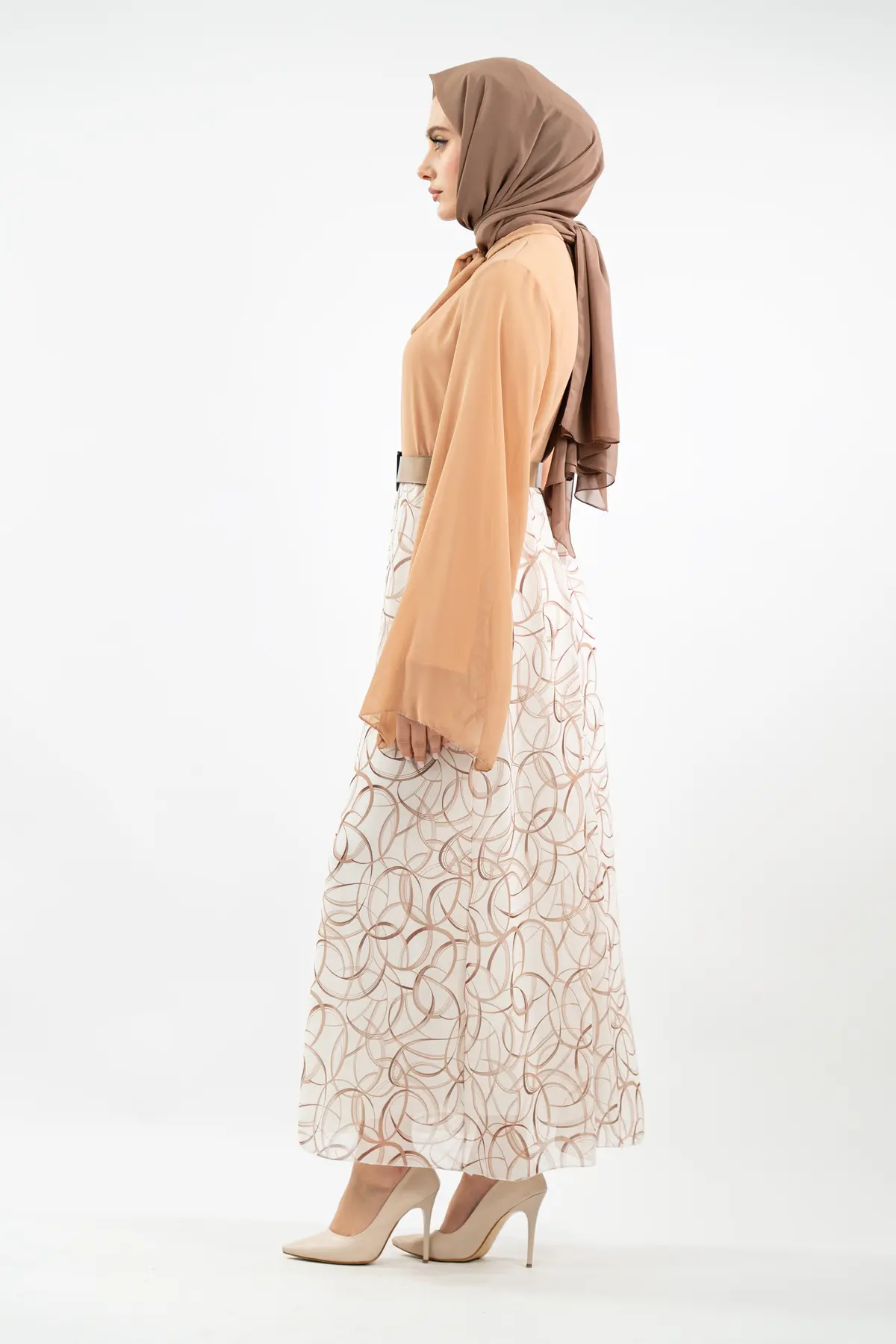 Yeni Sezon Eteği Desenli Tesettür Elbise-detail