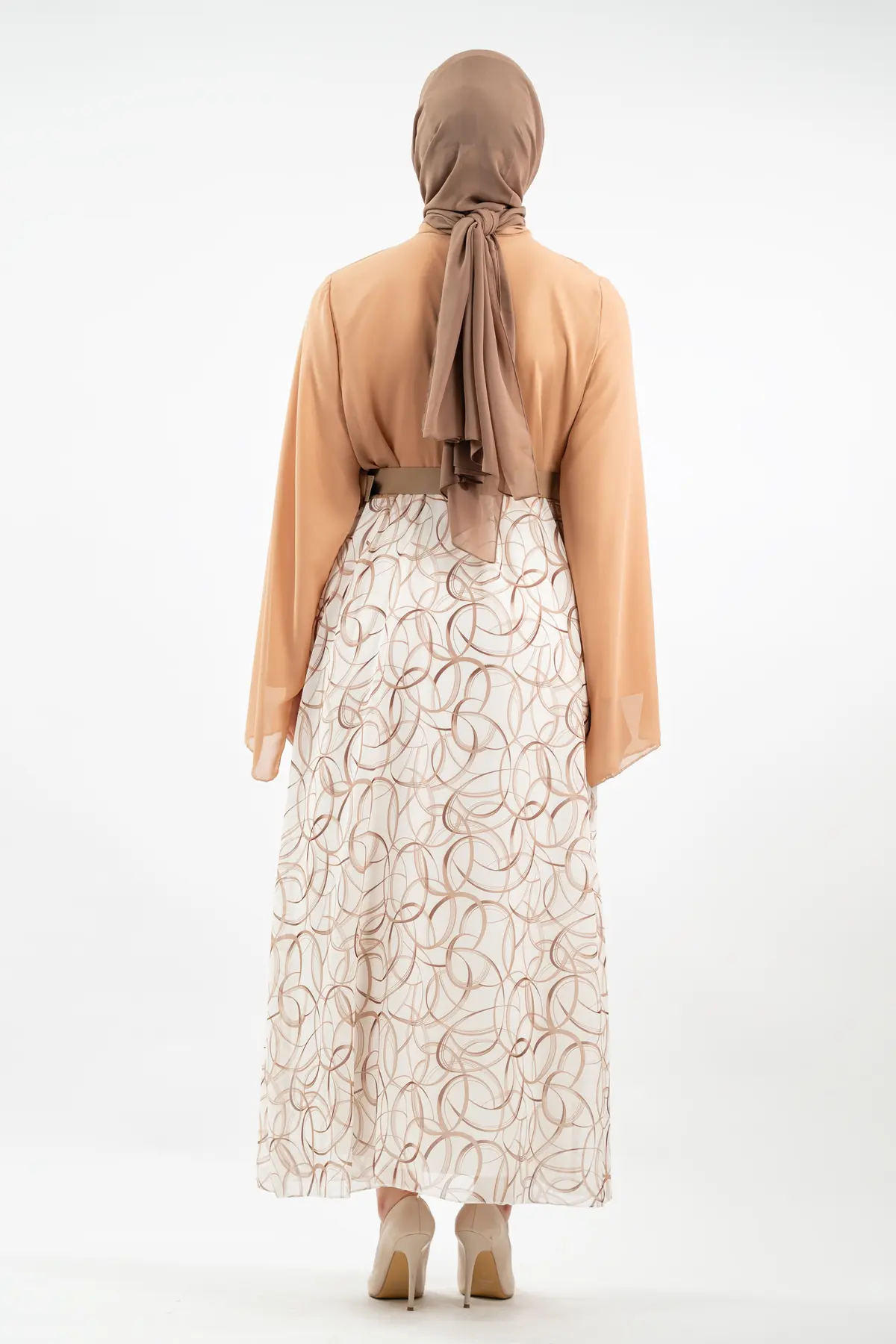 Yeni Sezon Eteği Desenli Tesettür Elbise-detail