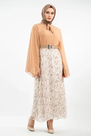 Yeni Sezon Eteği Desenli Tesettür Elbise