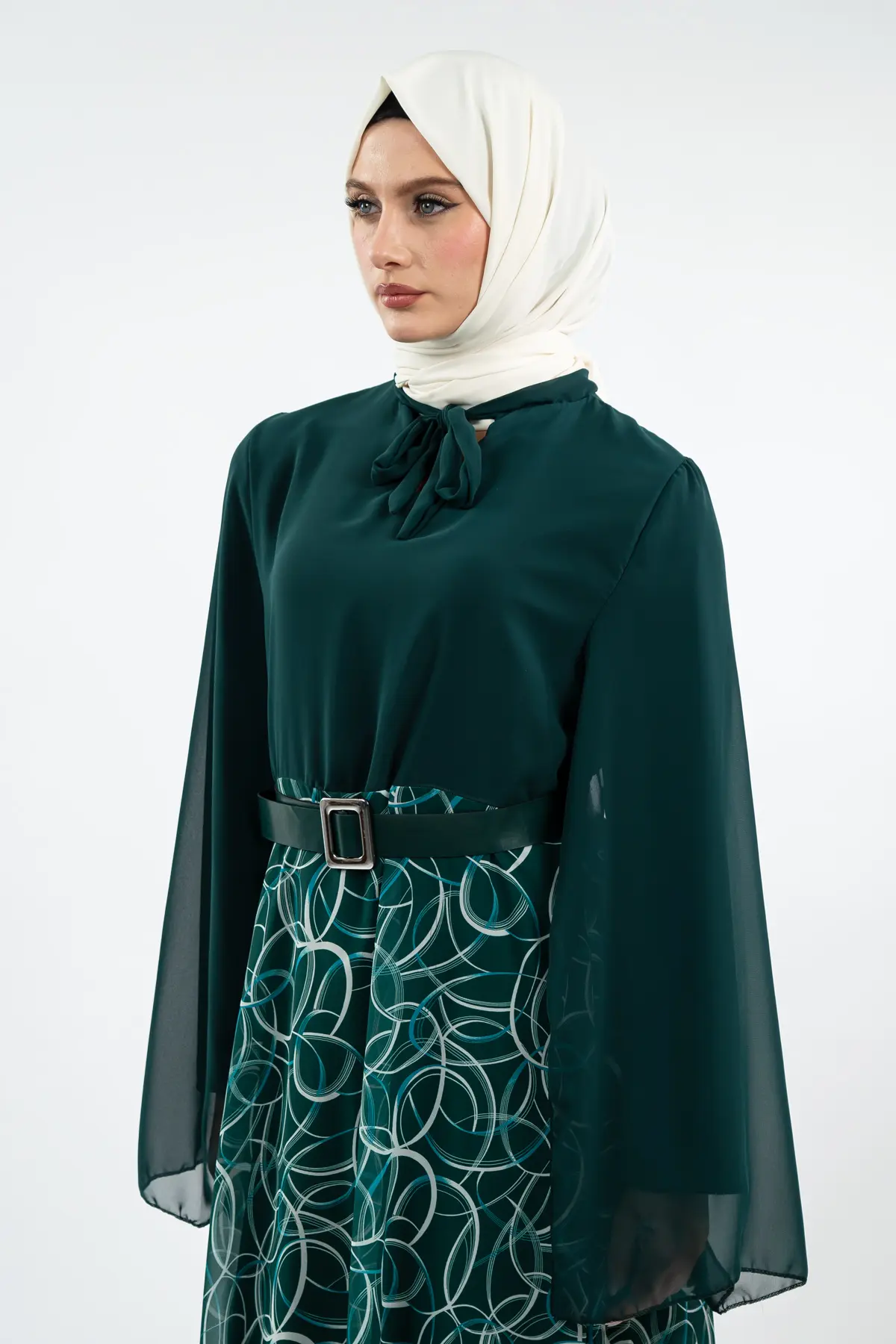 Yeni Sezon Eteği Desenli Tesettür Elbise-detail