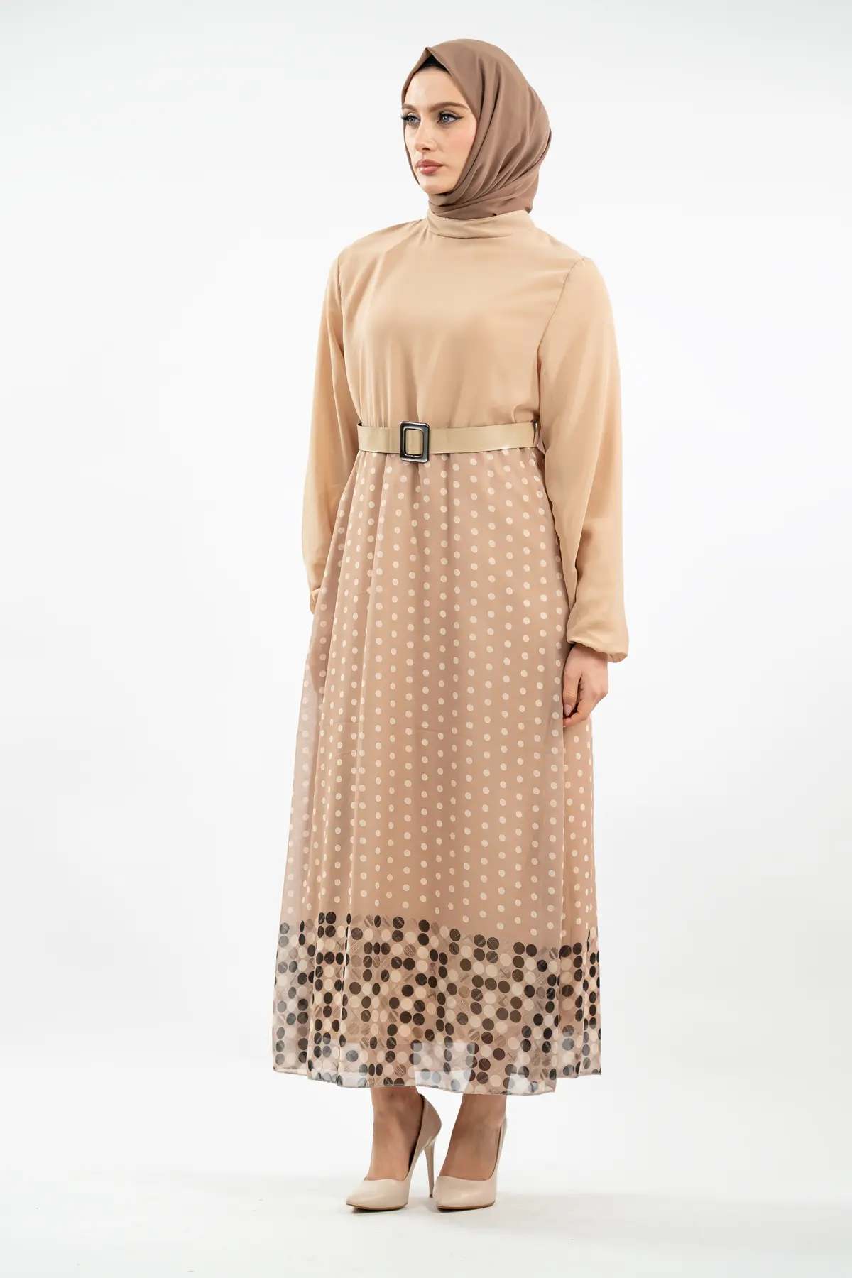 Yeni Sezon Eteği Puantiyeli Tesettür Elbise-detail