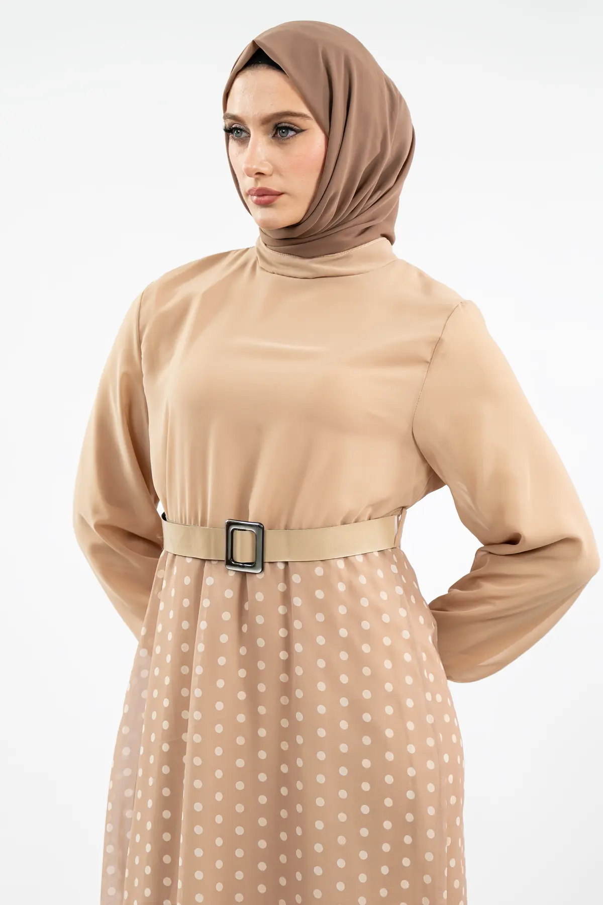 Yeni Sezon Eteği Puantiyeli Tesettür Elbise-detail