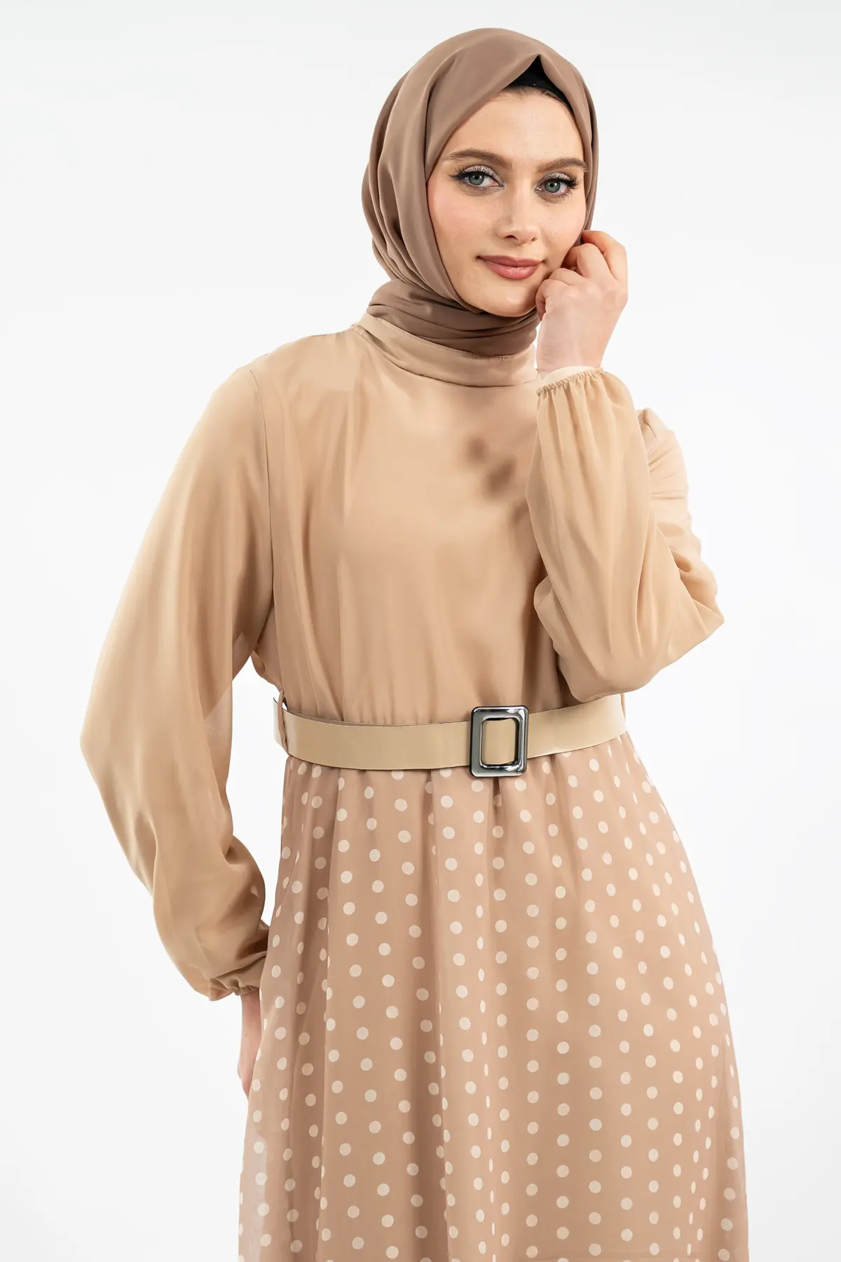 Yeni Sezon Eteği Puantiyeli Tesettür Elbise-detail
