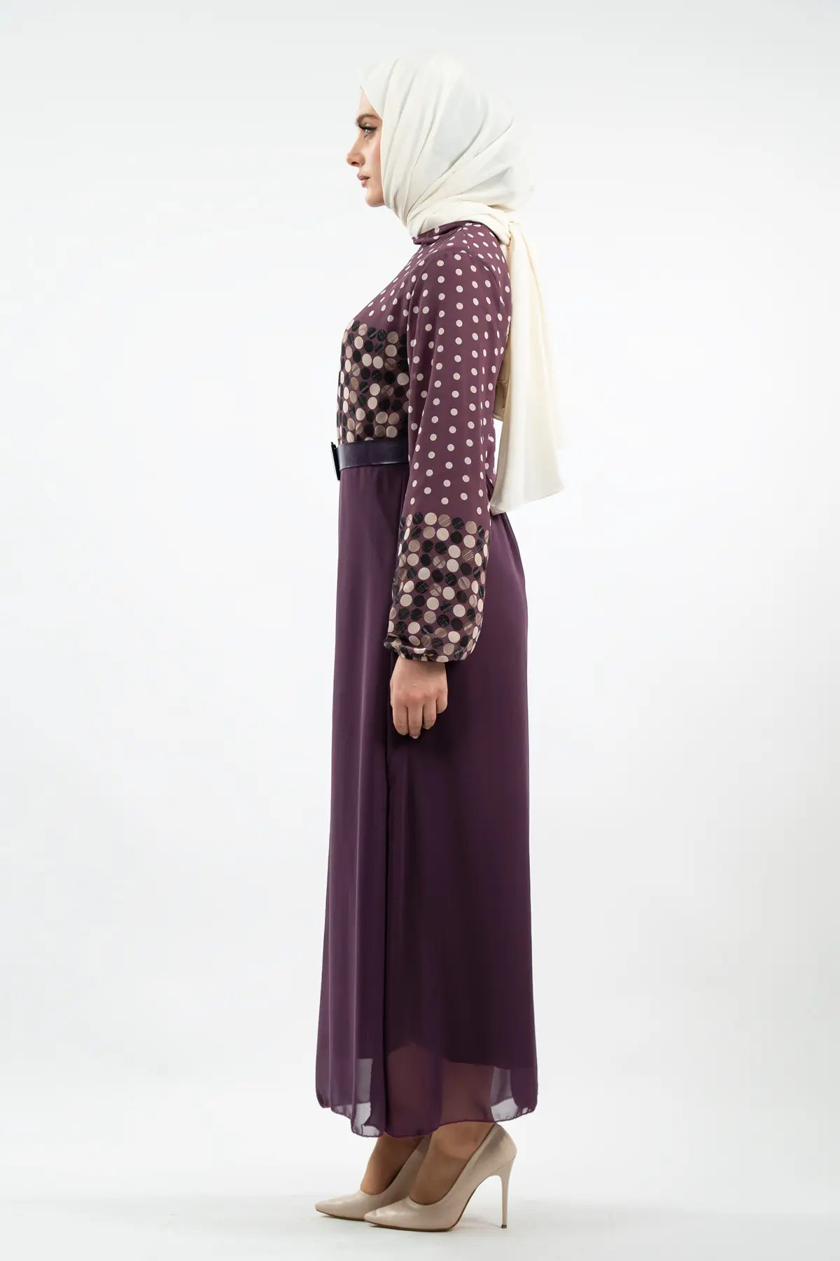 Yeni Sezon Eteği Puantiyeli Tesettür Elbise-detail