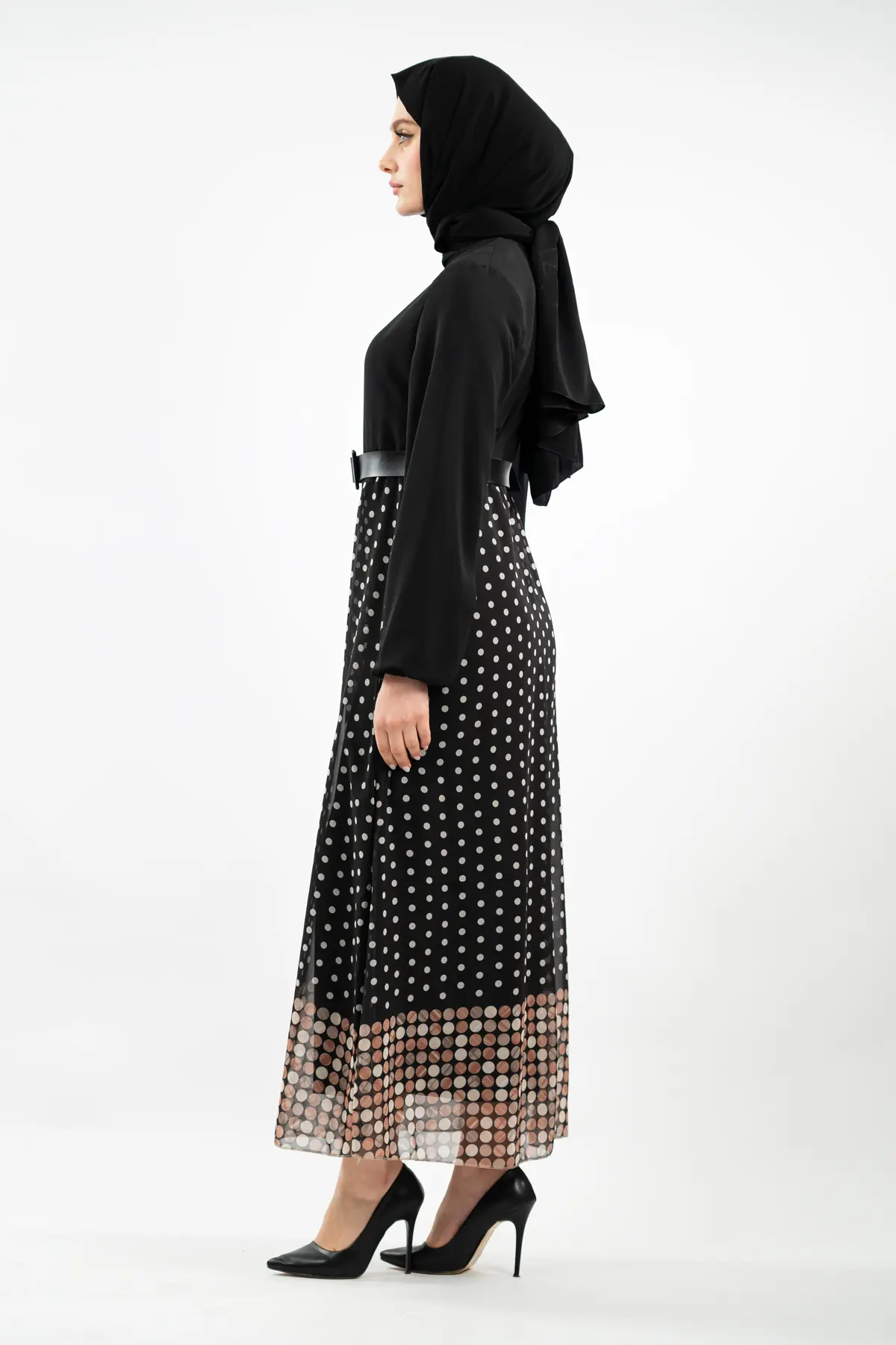 Yeni Sezon Eteği Puantiyeli Tesettür Elbise-detail