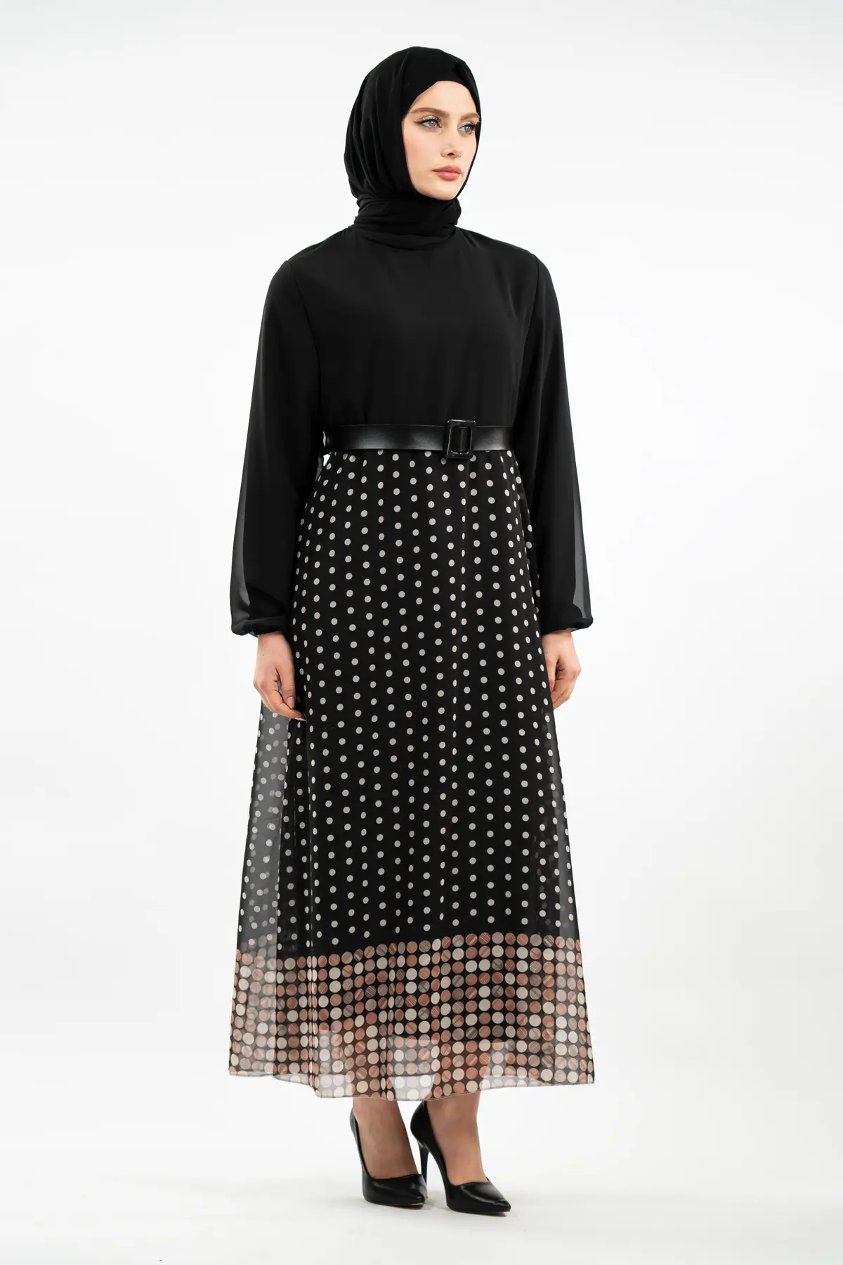 Yeni Sezon Eteği Puantiyeli Tesettür Elbise-detail