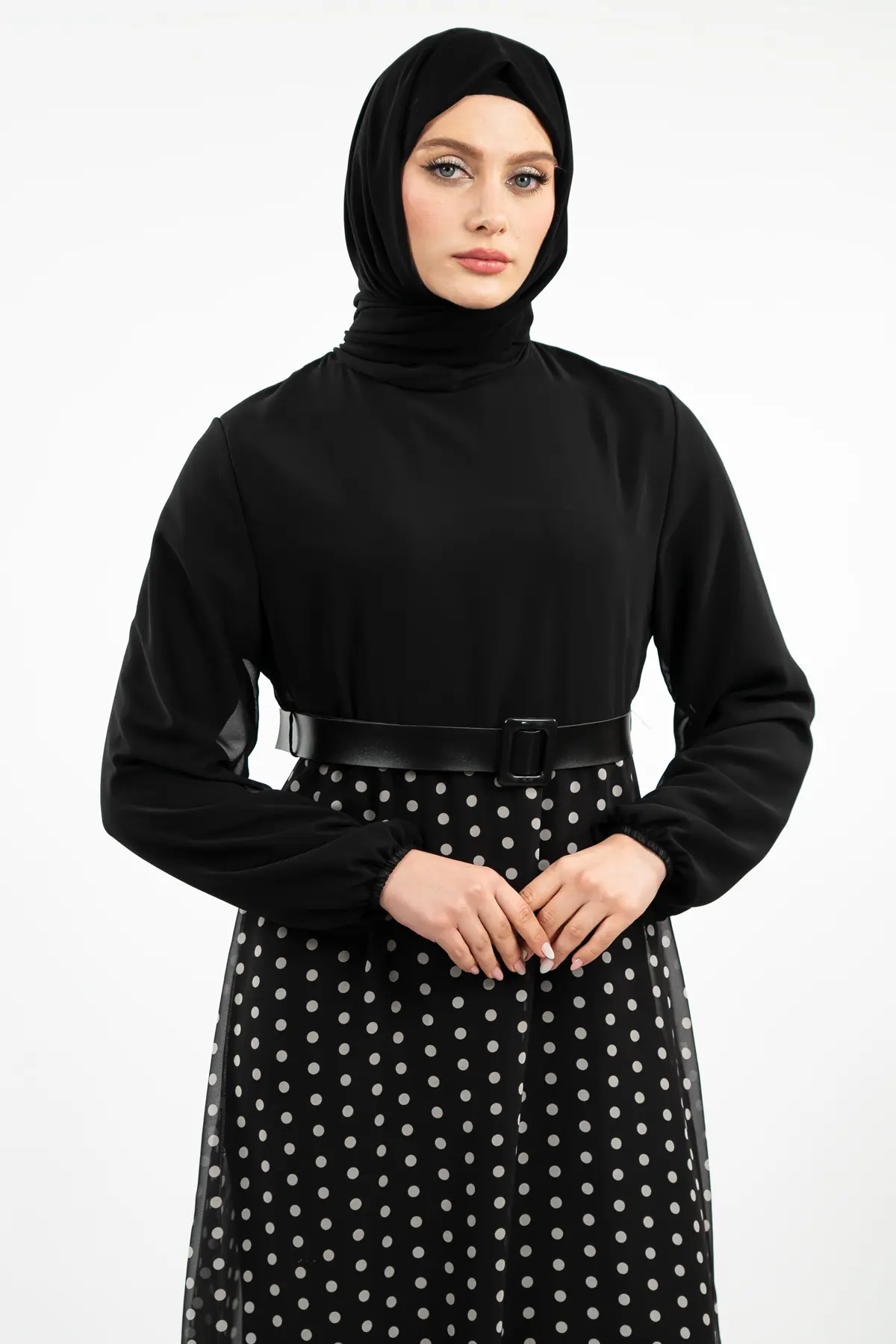 Yeni Sezon Eteği Puantiyeli Tesettür Elbise-detail