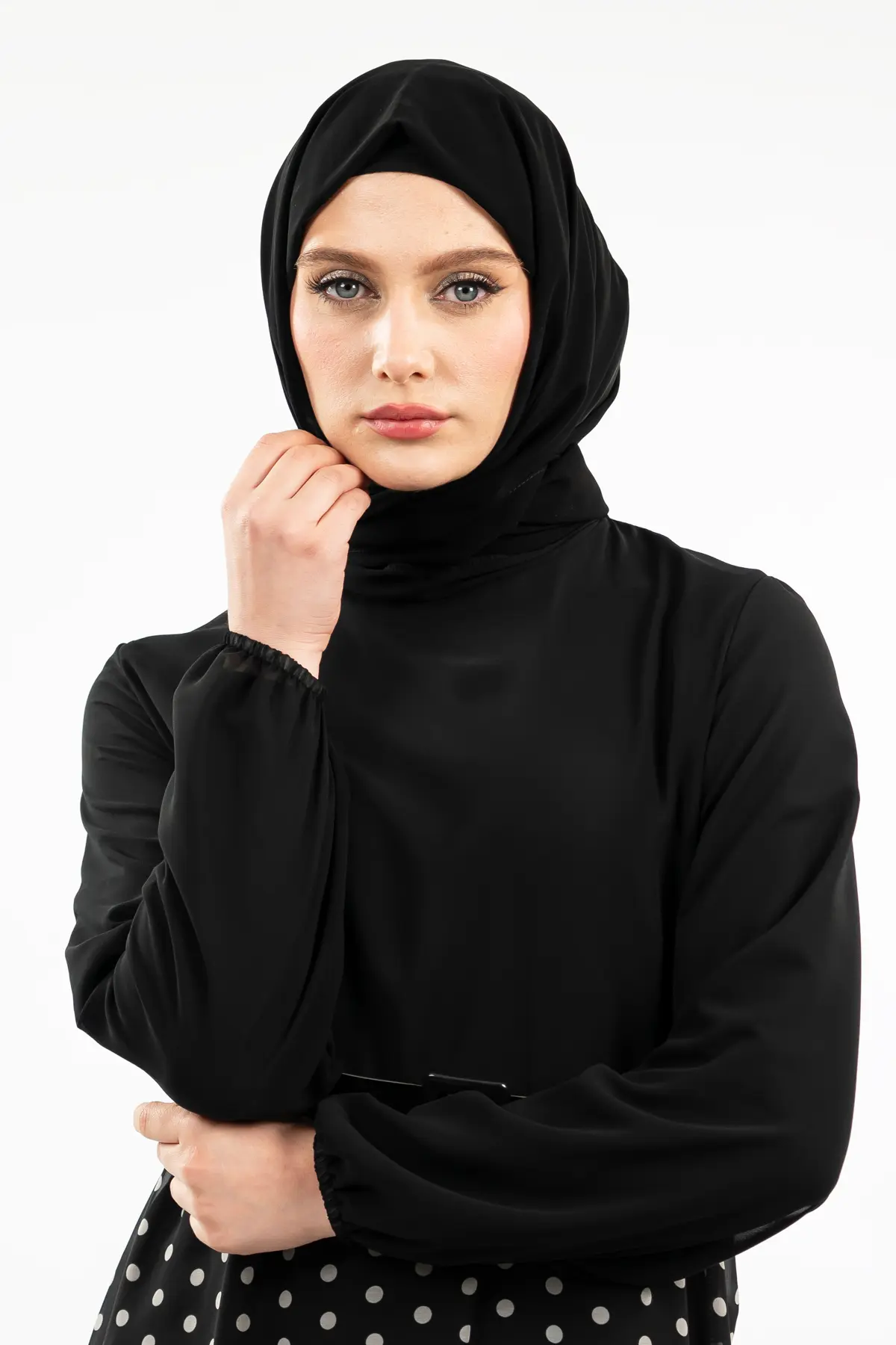 Yeni Sezon Eteği Puantiyeli Tesettür Elbise-detail