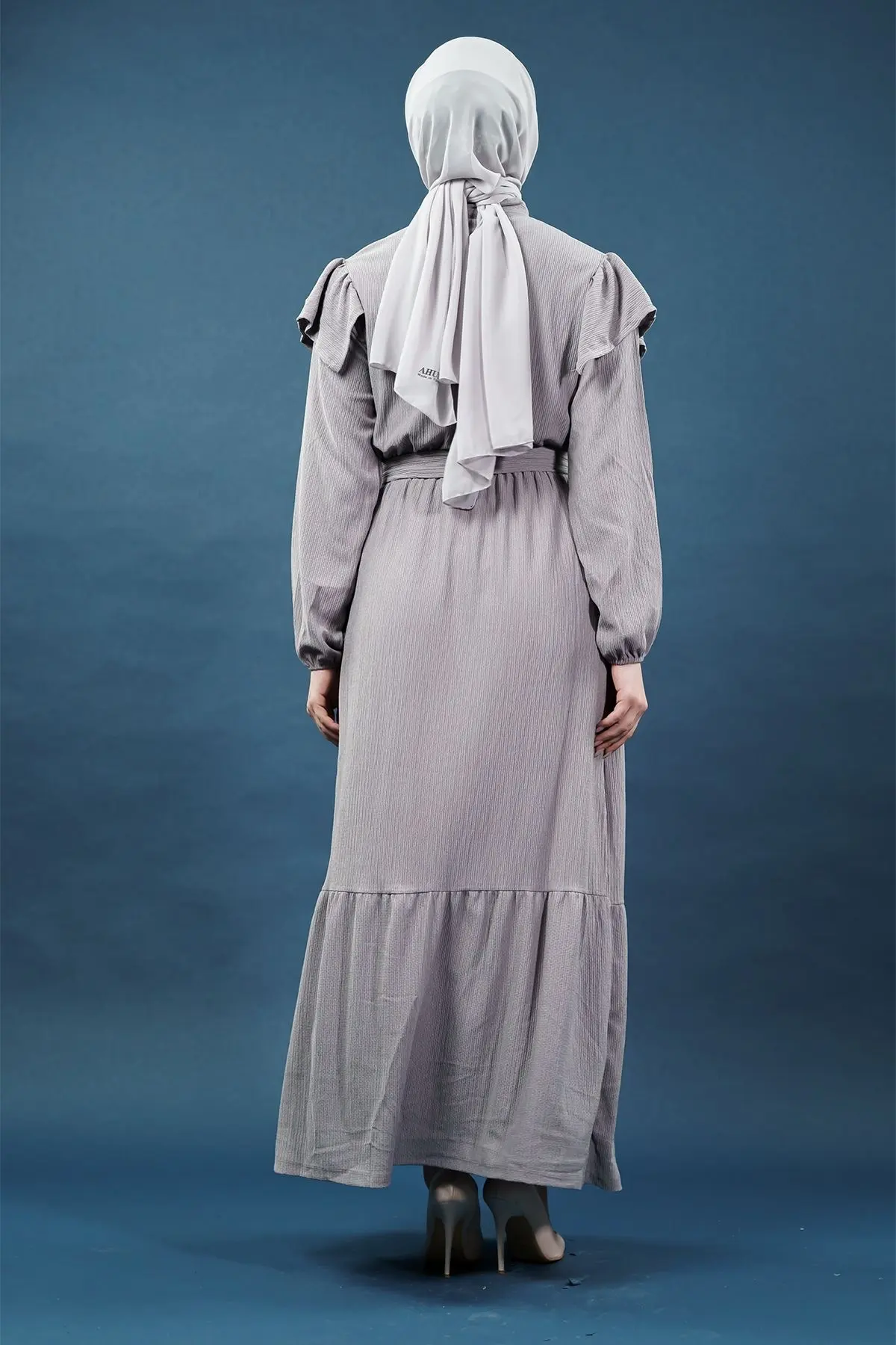 Yeni Sezon Fırfırlı Gri Elbise-detail