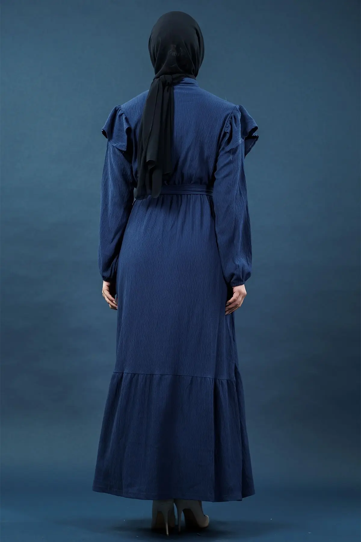 Yeni Sezon Fırfırlı Lacivert Elbise-detail