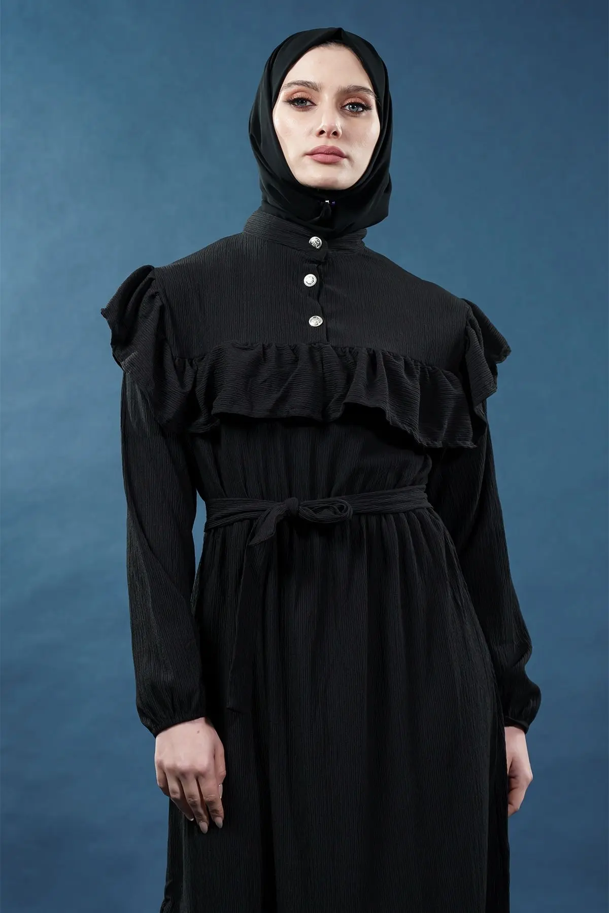 Yeni Sezon Fırfırlı Siyah Elbise-detail