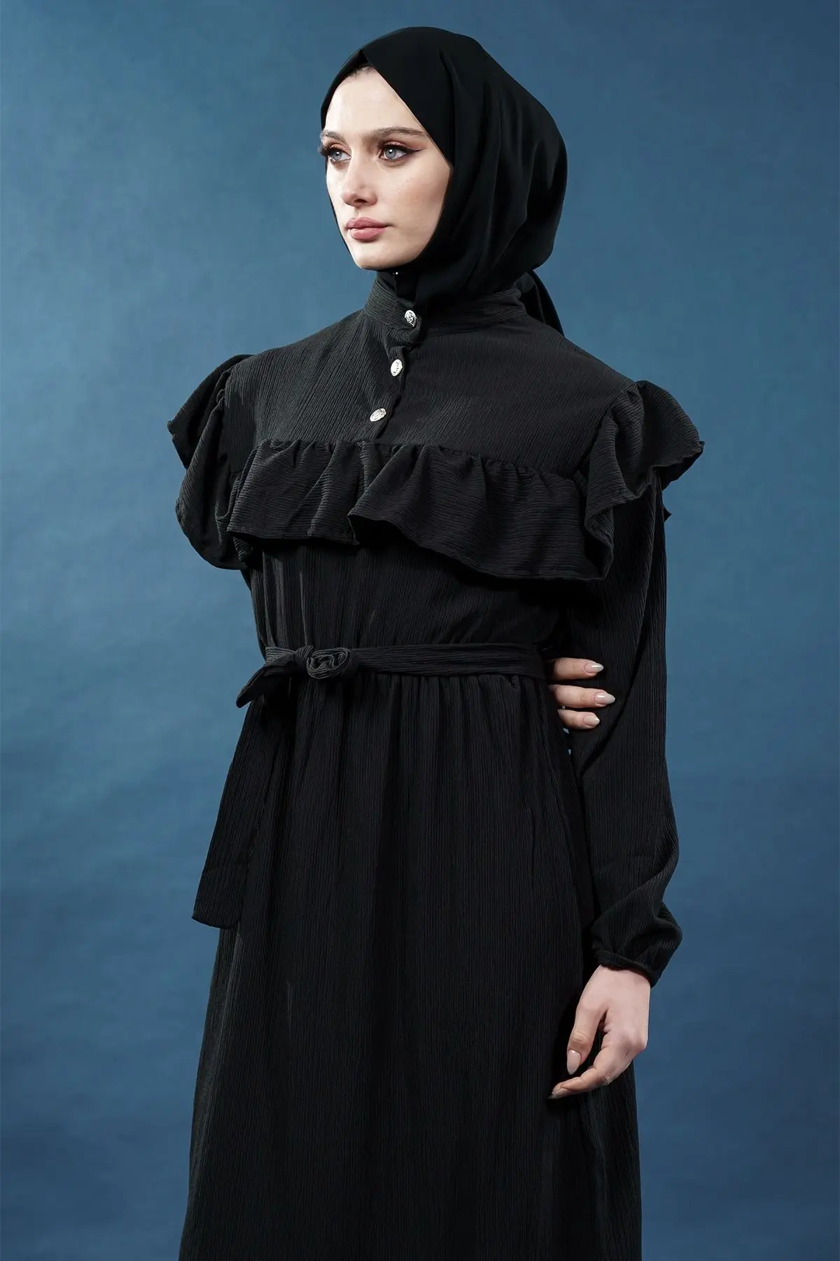 Yeni Sezon Fırfırlı Siyah Elbise-detail