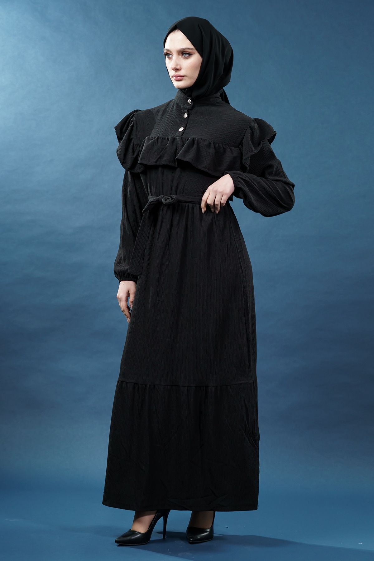 Yeni Sezon Fırfırlı Siyah Elbise