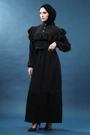 Yeni Sezon Fırfırlı Siyah Elbise