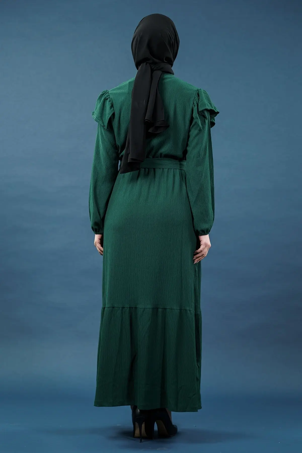 Yeni Sezon Fırfırlı Yeşil Elbise-detail